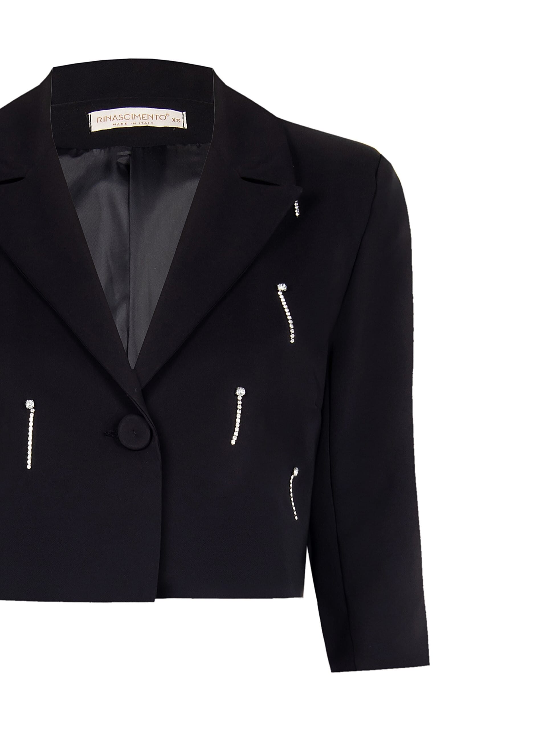 Giacca Blazer Crop In Tessuto Tecnico Con Strass Rinascimento