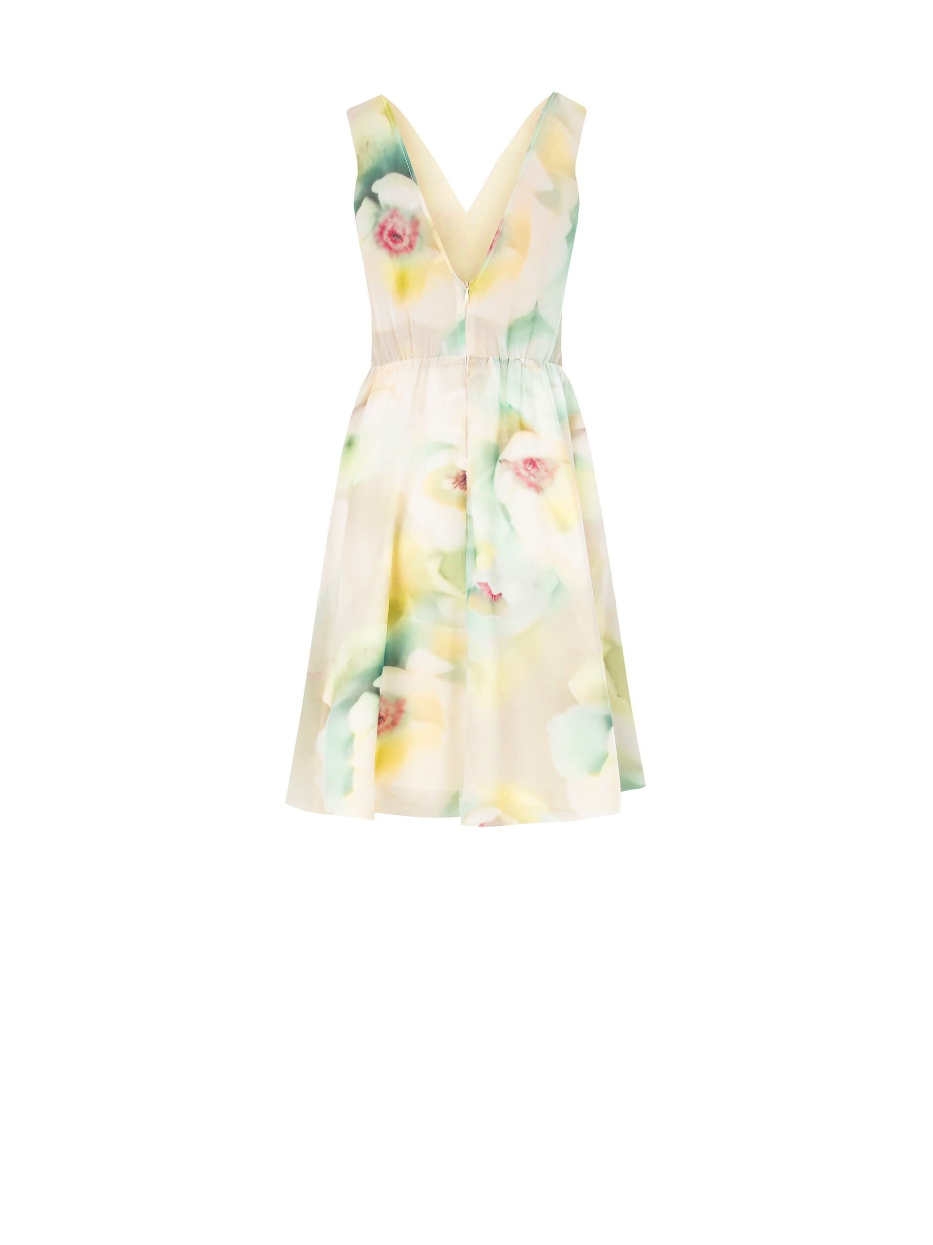 Abito Corto A Ruota In Georgette Con Doppio Scollo A V Rinascimento