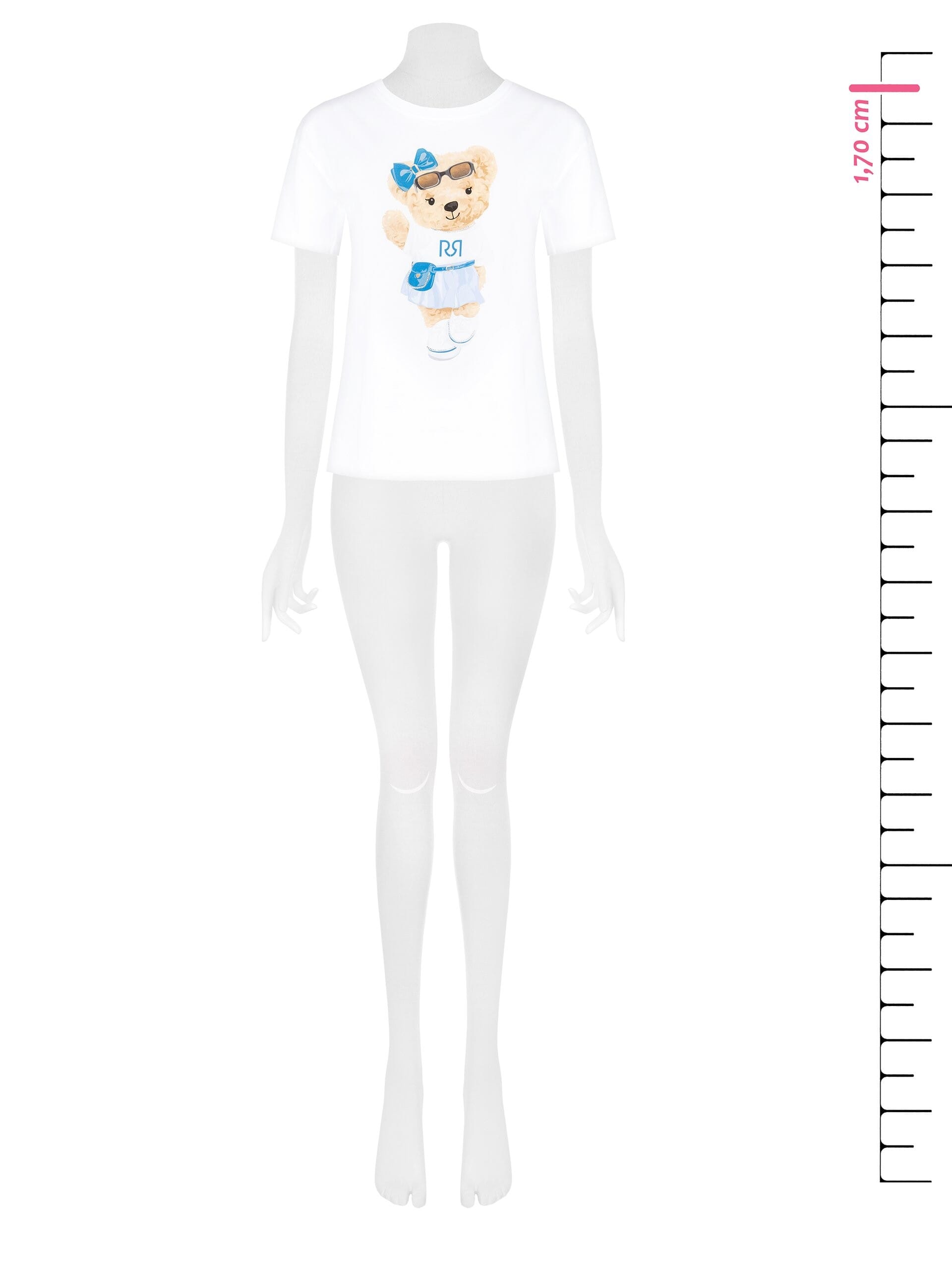 T-Shirt Regular In Cotone Con Stampa Orsetto E Strass Rinascimento