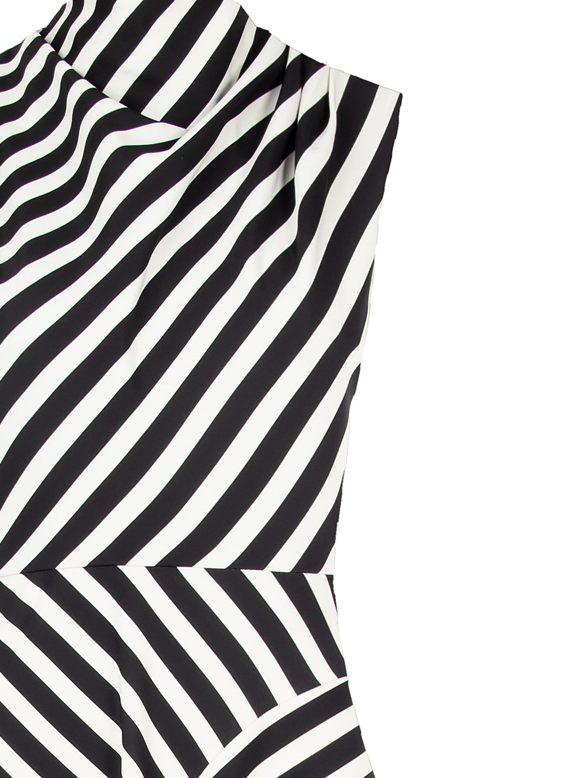 Abito Lungo Asimmetrico Accollato In Tessuto Fluido A Righe Rinascimento