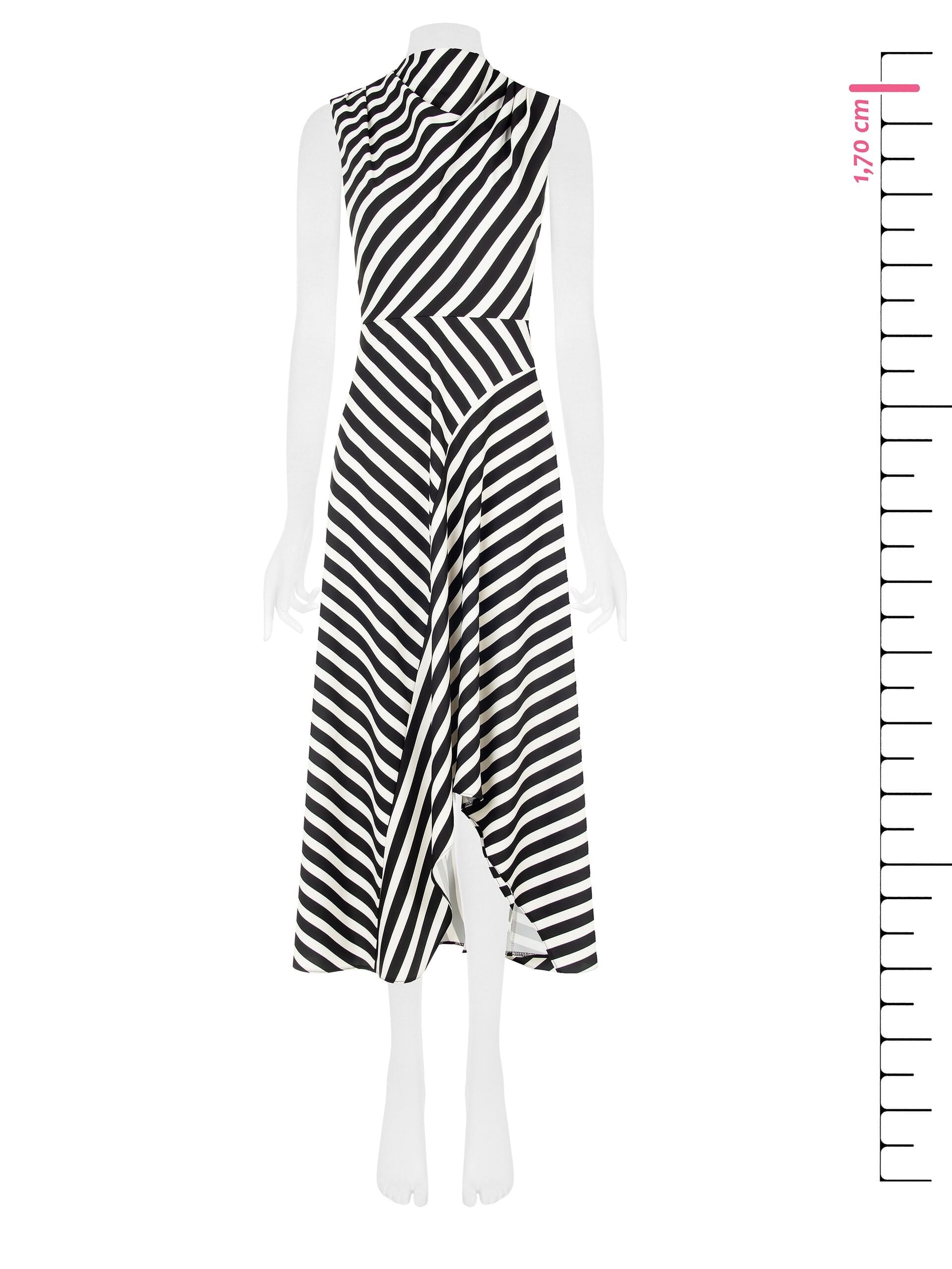 Abito Lungo Asimmetrico Accollato In Tessuto Fluido A Righe Rinascimento