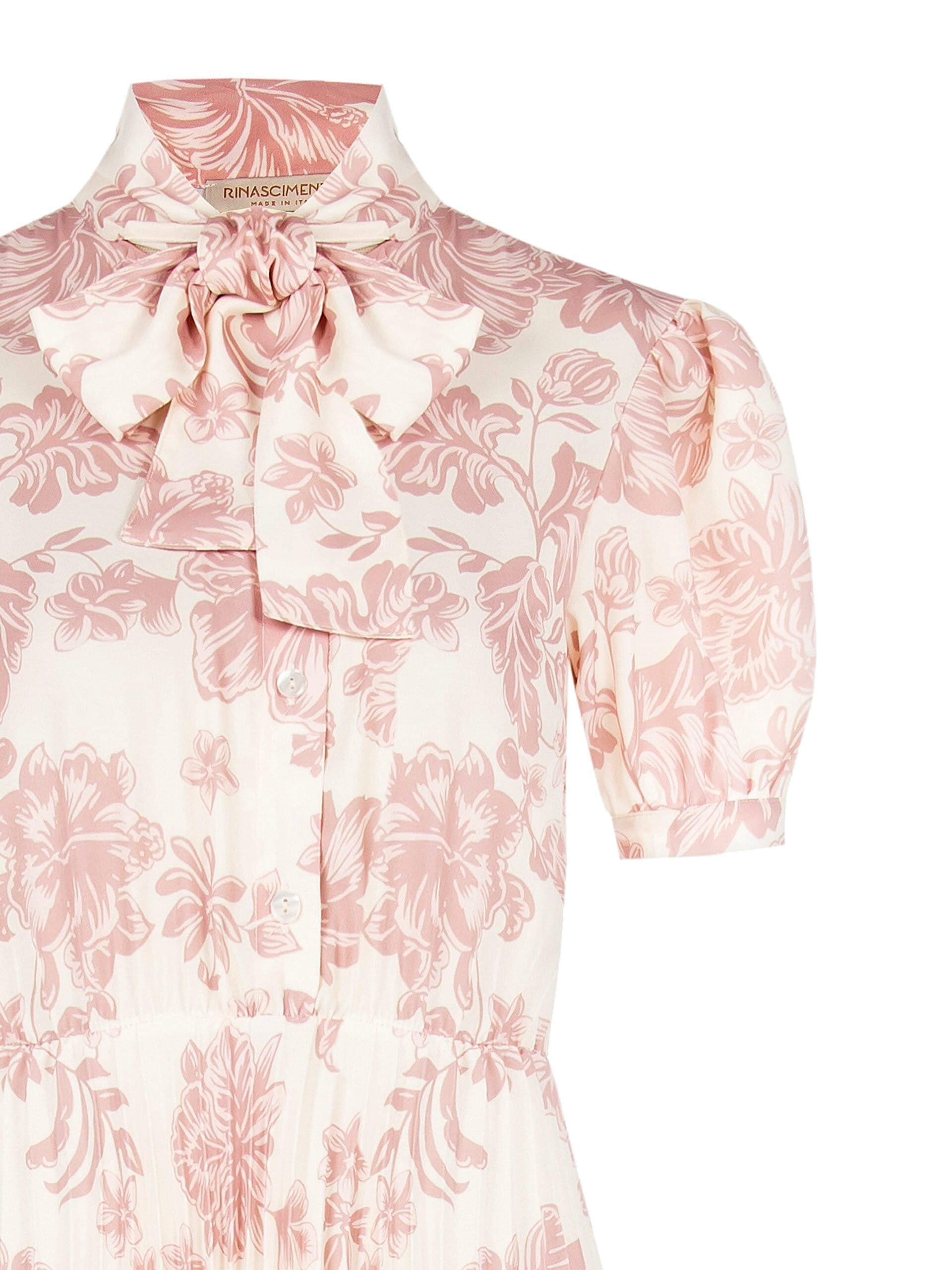 Abito Lungo Chemisier Plissé Con Pizzo E Cravattino Rinascimento