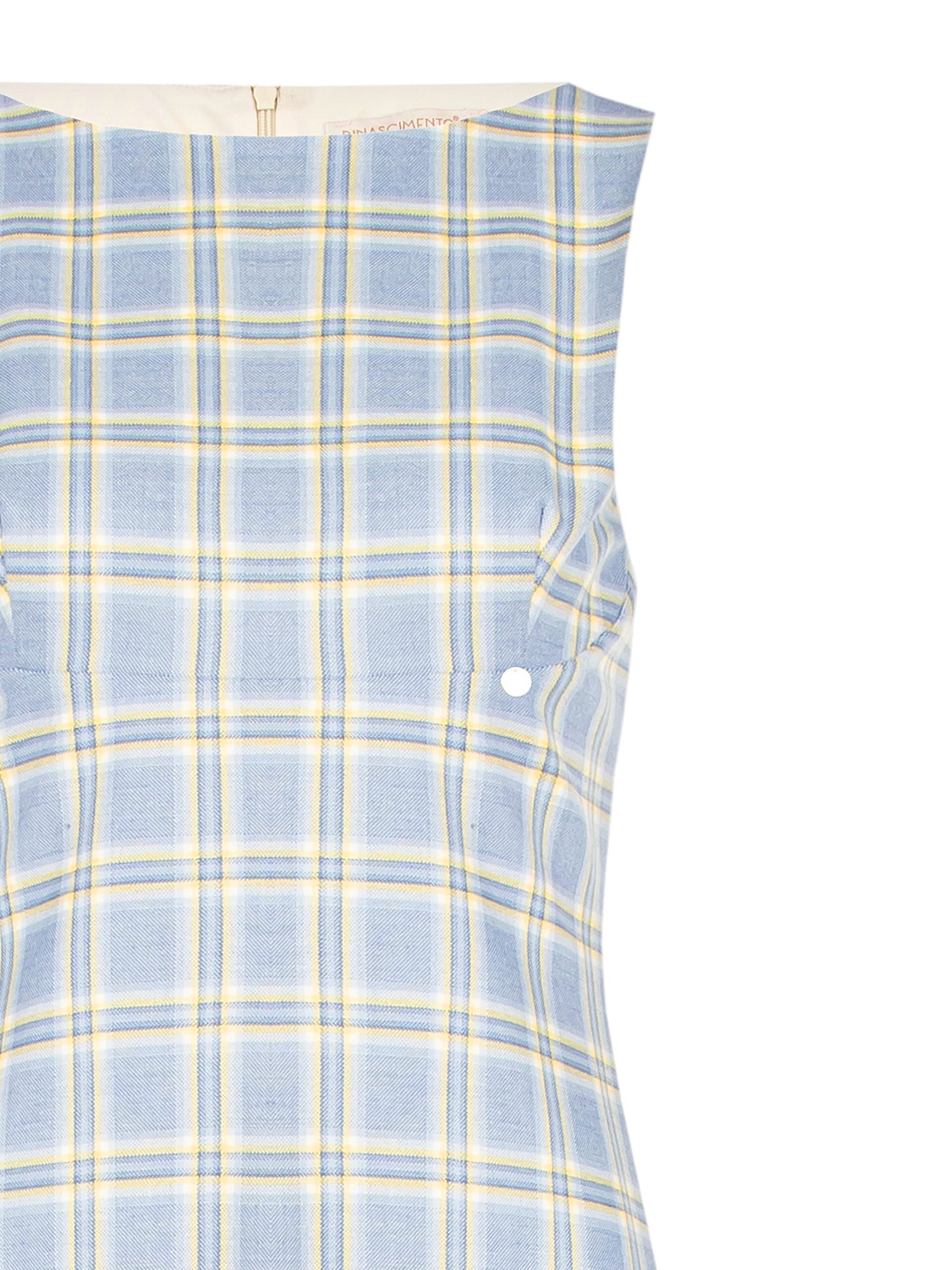 Abito Corto A Ruota In Poliviscosa A Quadri Con Dettaglio Plissé Rinascimento