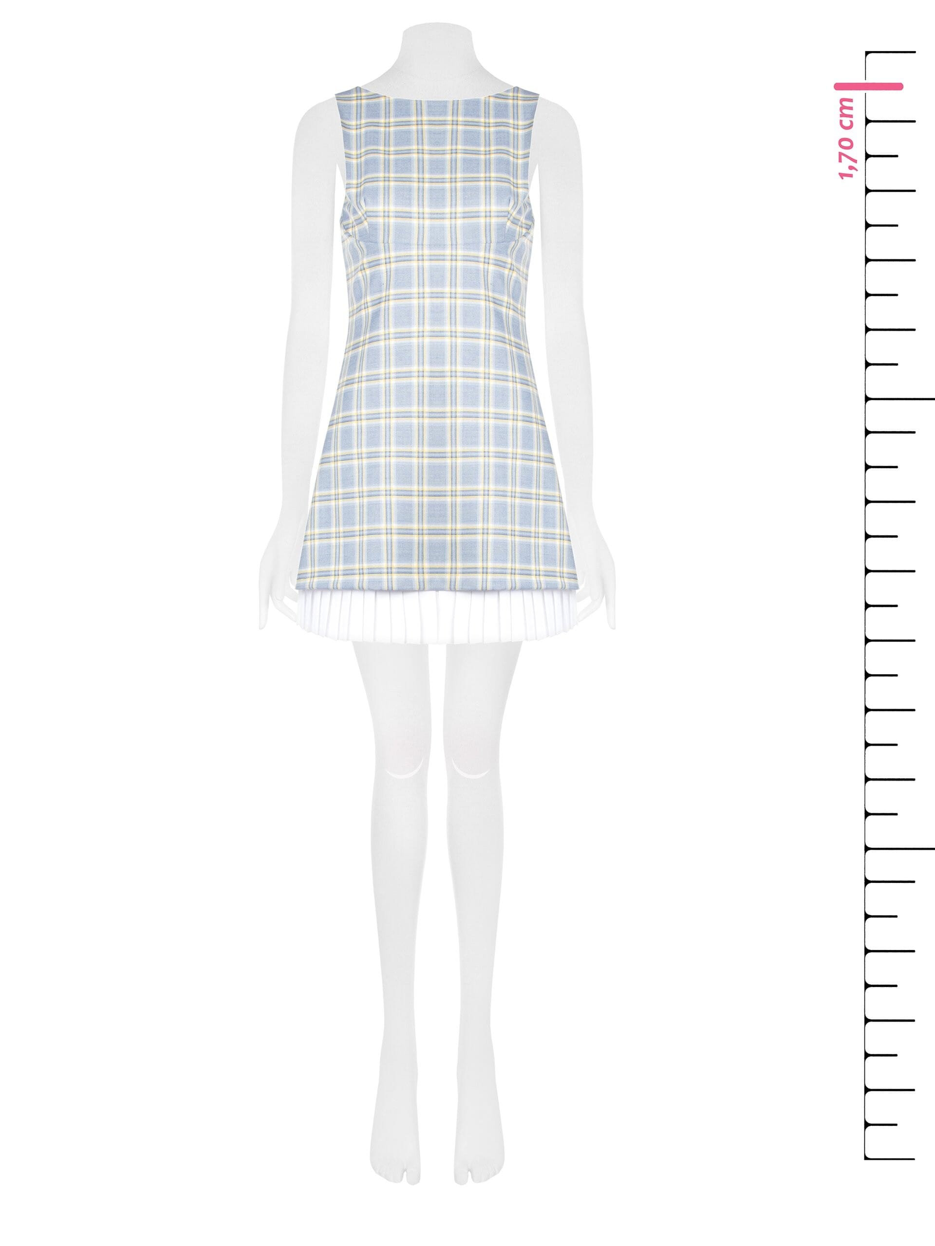 Abito Corto A Ruota In Poliviscosa A Quadri Con Dettaglio Plissé Rinascimento