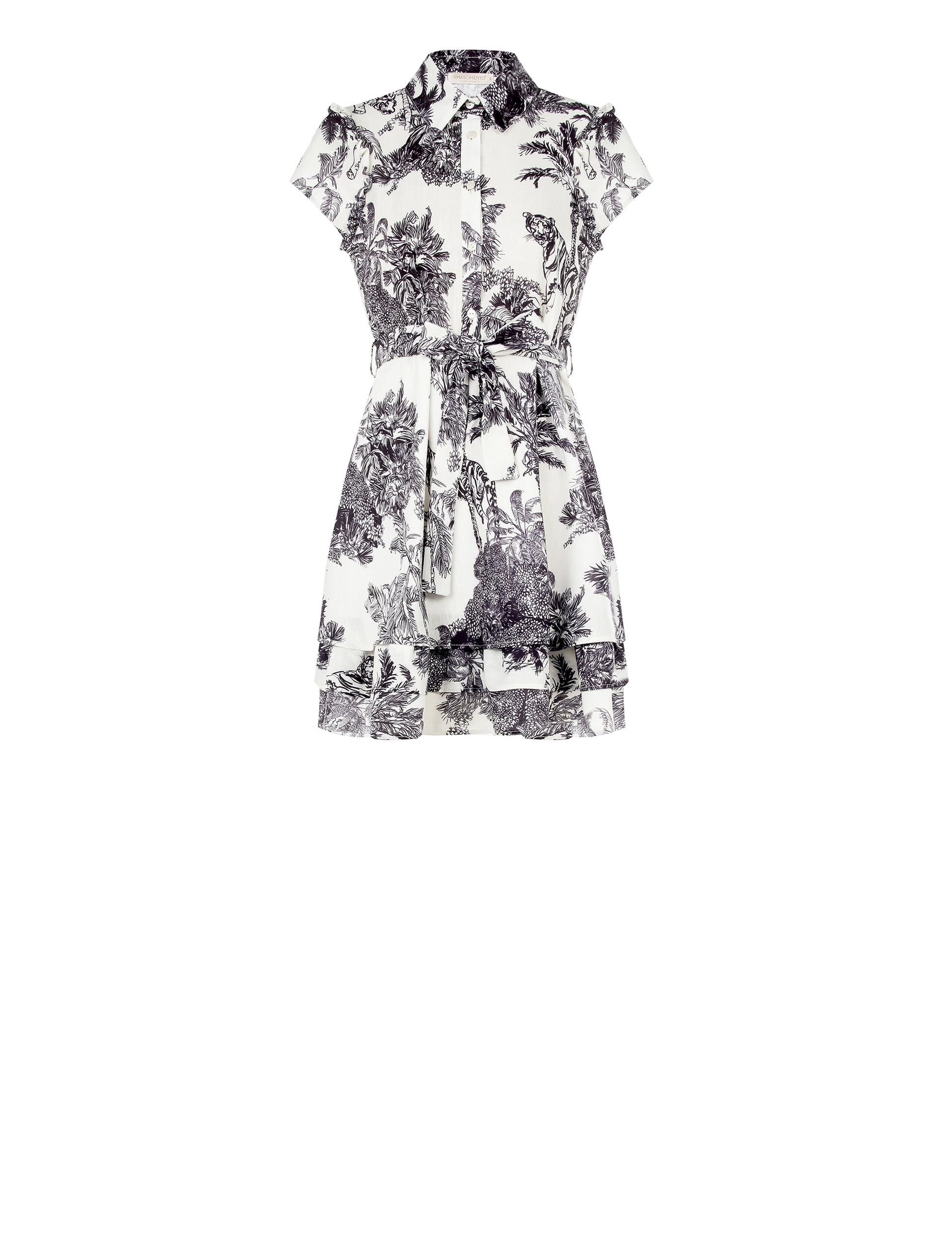 Abito Corto Chemisier A Balze Motivo Jungle Con Cintura Coordinata Rinascimento