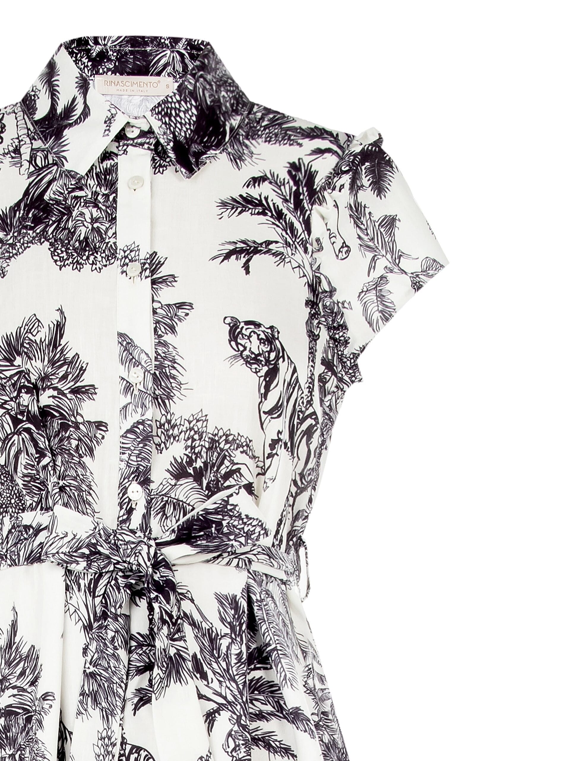 Abito Corto Chemisier A Balze Motivo Jungle Con Cintura Coordinata Rinascimento