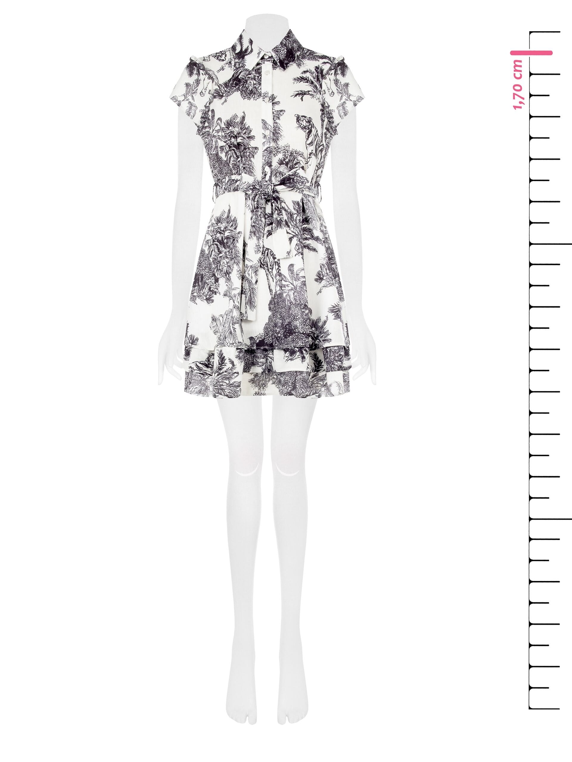 Abito Corto Chemisier A Balze Motivo Jungle Con Cintura Coordinata Rinascimento