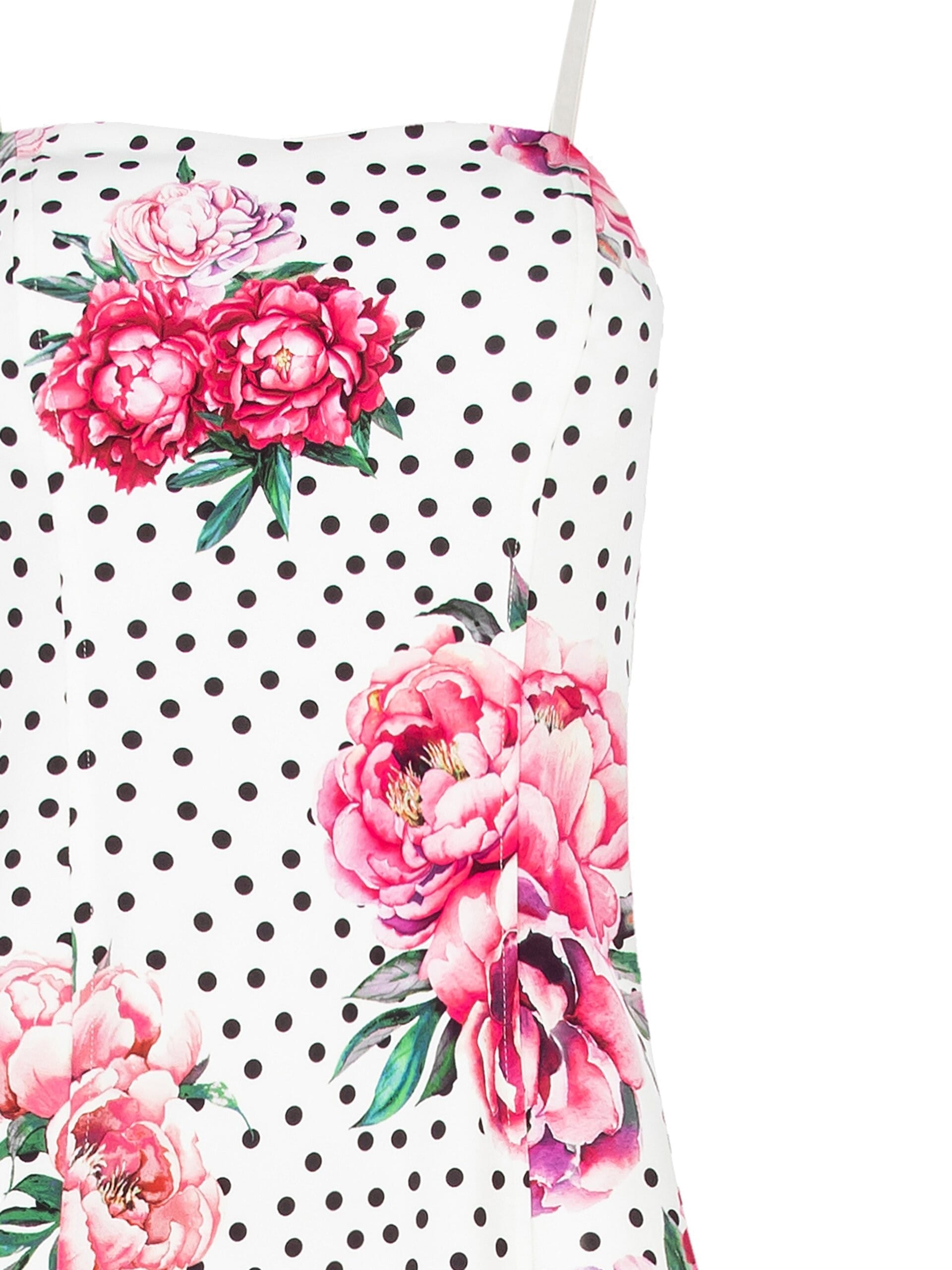 Abito A Tubino Stampa Fiori E Pois In Tessuto Crepe Con Coppe E Piccolo Spacco Rinascimento