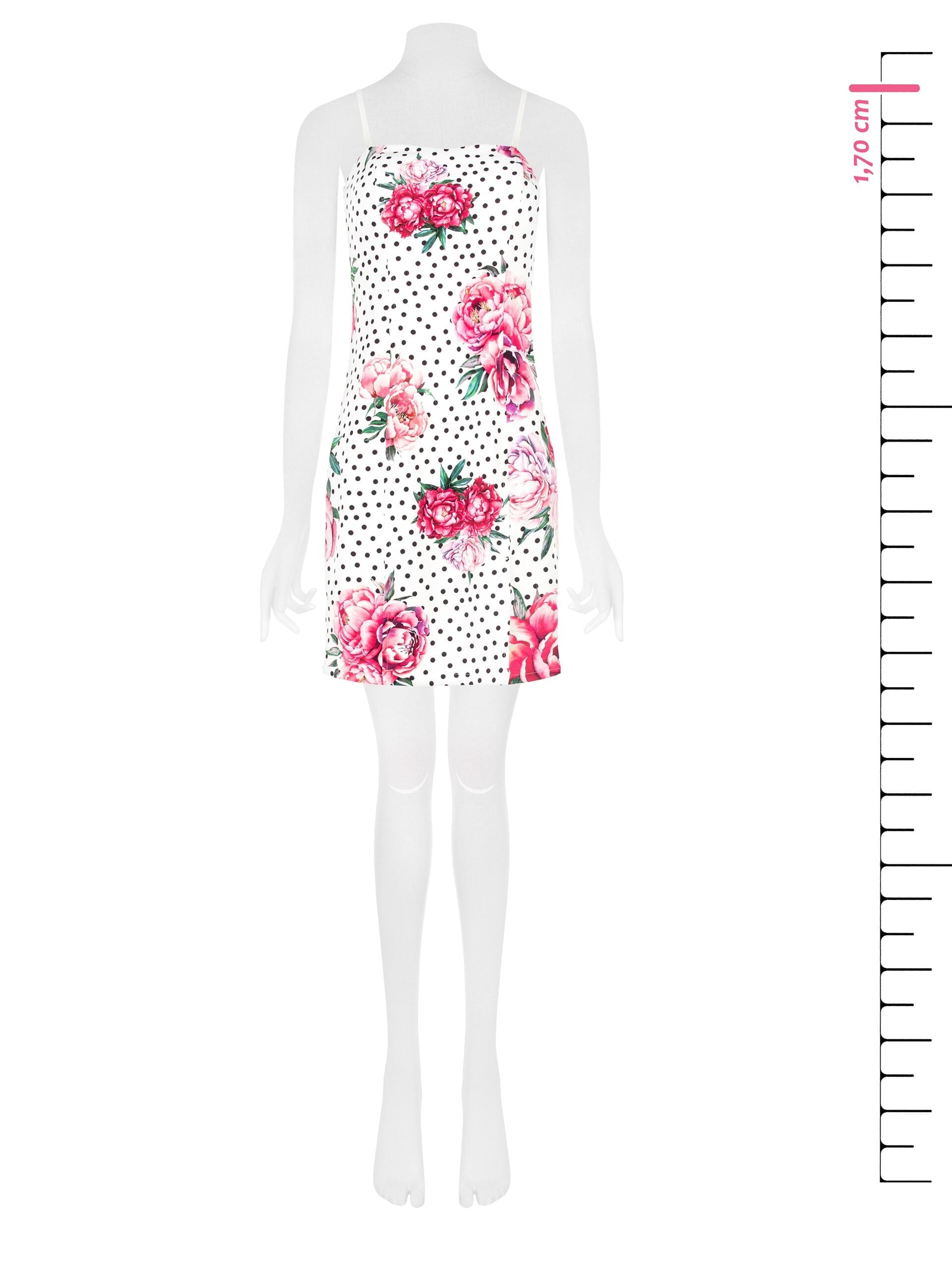 Abito A Tubino Stampa Fiori E Pois In Tessuto Crepe Con Coppe E Piccolo Spacco Rinascimento