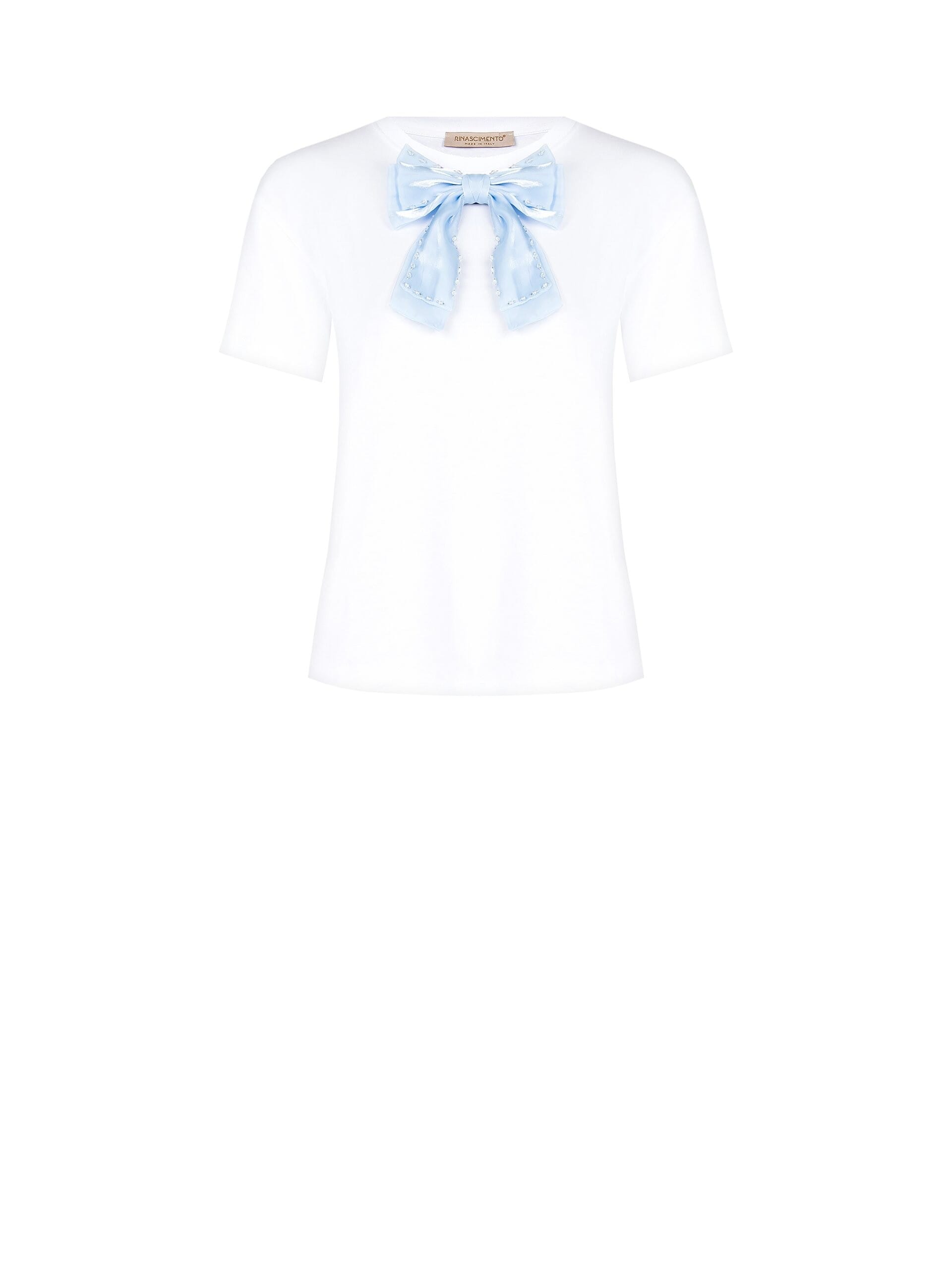 T-Shirt Regular In Cotone Con Spilla Fiocco In Chiffon Rinascimento