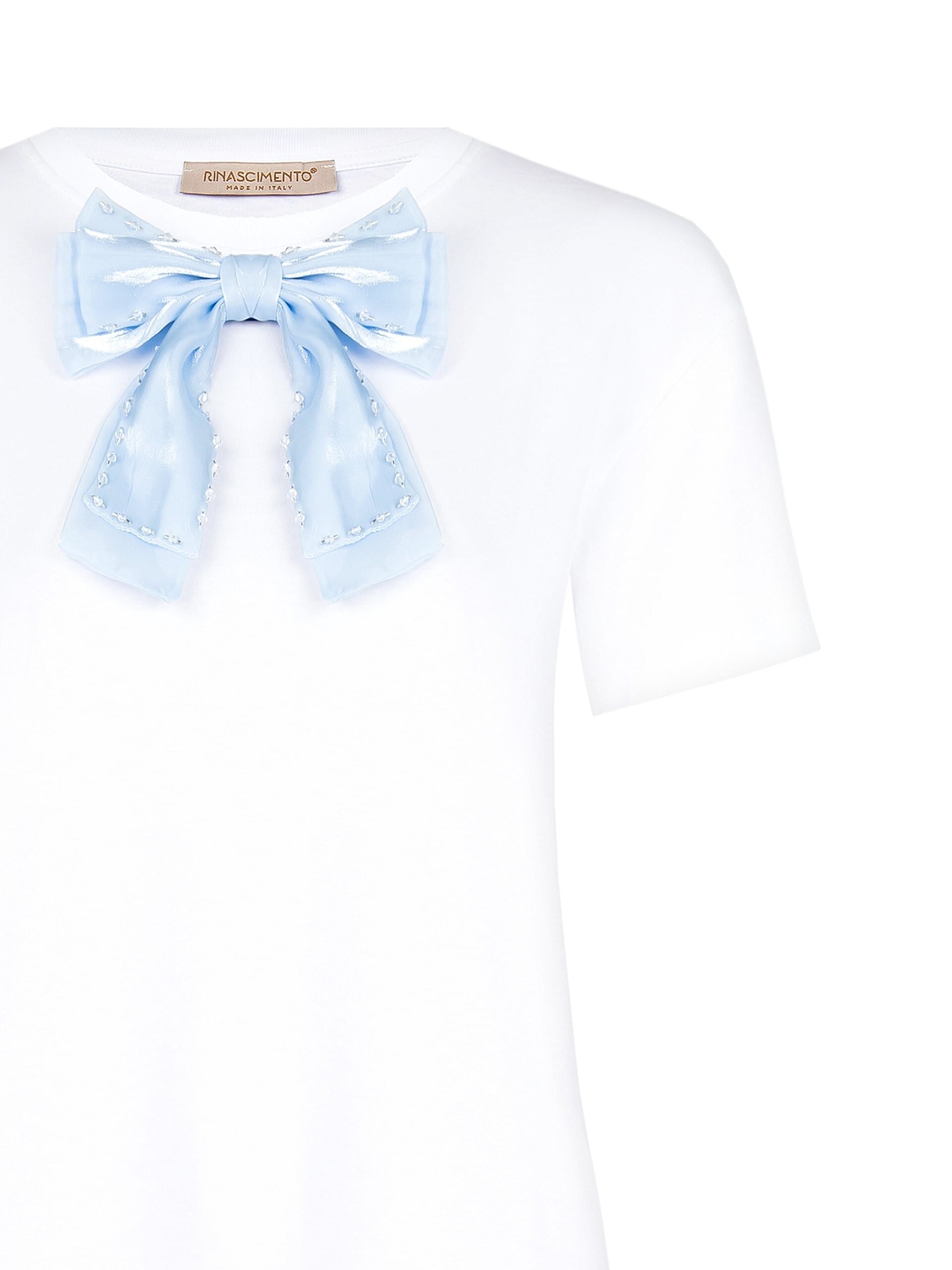 T-Shirt Regular In Cotone Con Spilla Fiocco In Chiffon Rinascimento