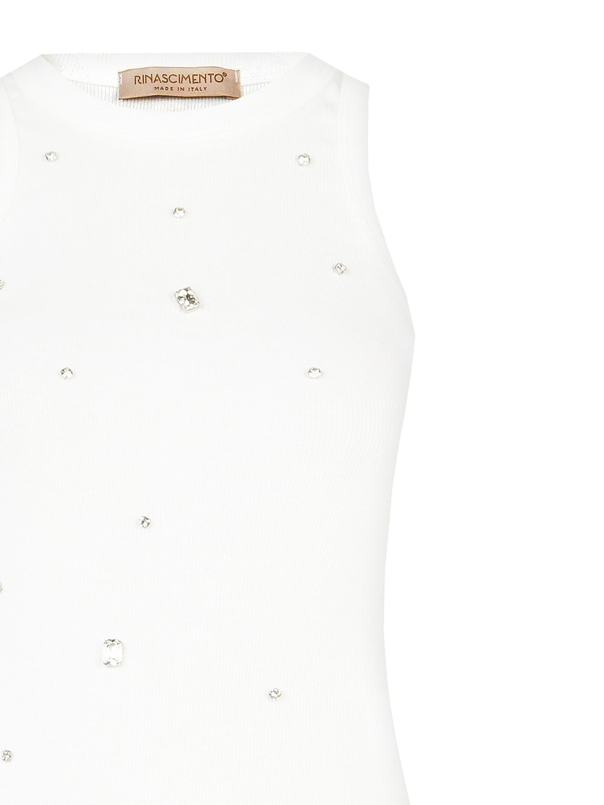 Top Aderente A Coste In Misto Cotone Con Cristalli Cabochon Rinascimento