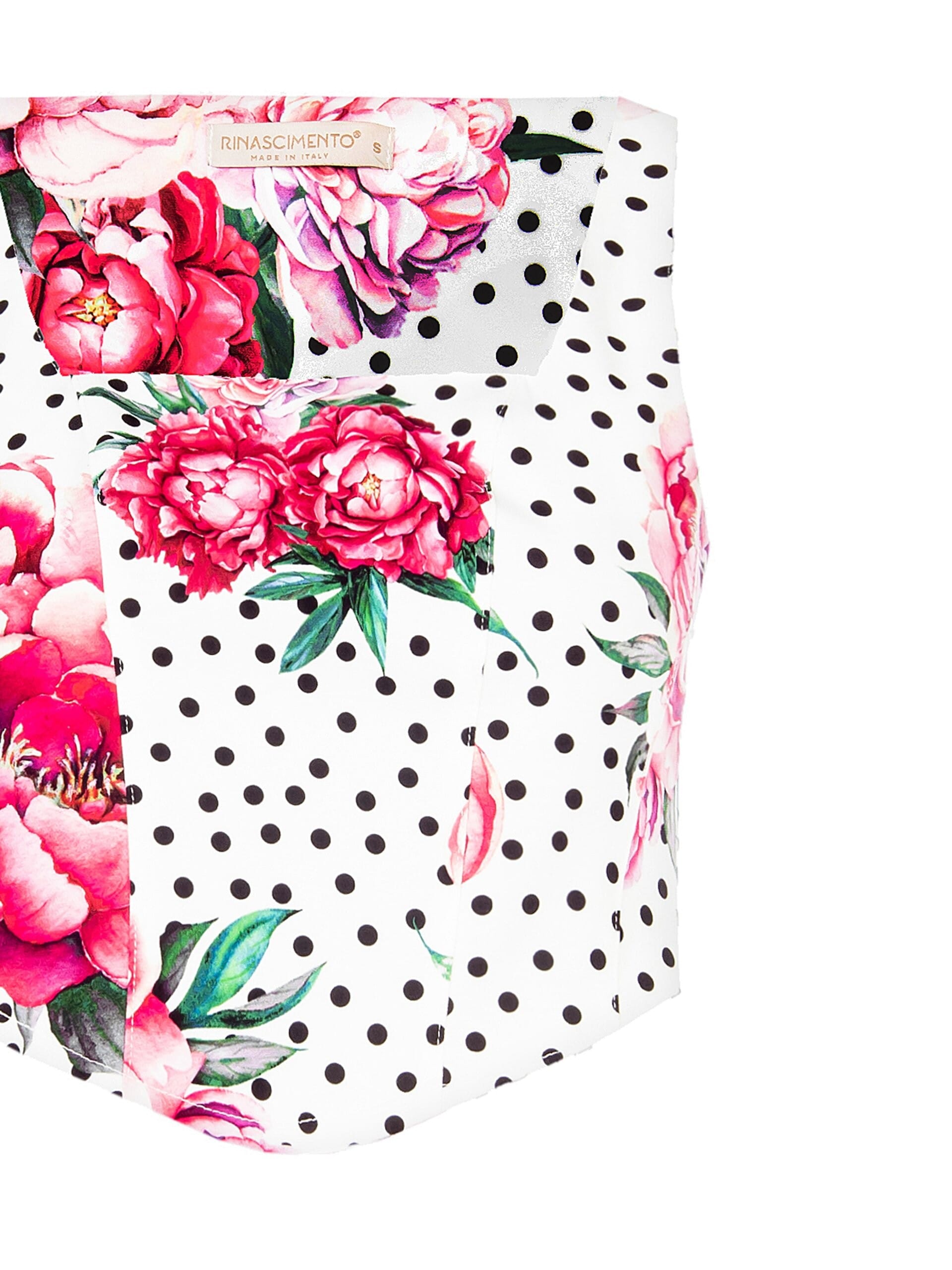 Crop Top Bustier Stampa Fiori E Pois In Tessuto Crepe Con Scollo Quadrato Zip Laterale Rinascimento