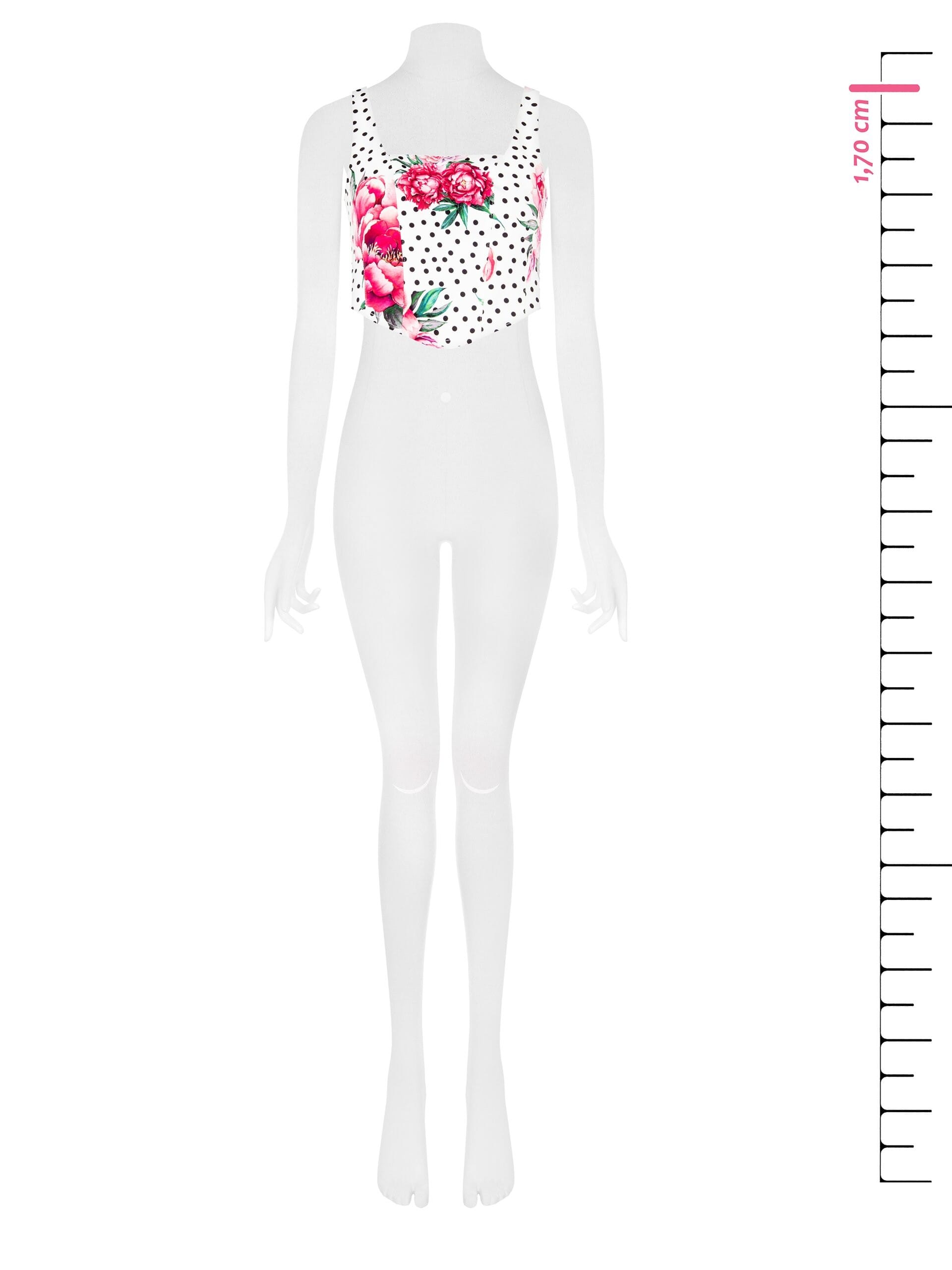 Crop Top Bustier Stampa Fiori E Pois In Tessuto Crepe Con Scollo Quadrato Zip Laterale Rinascimento