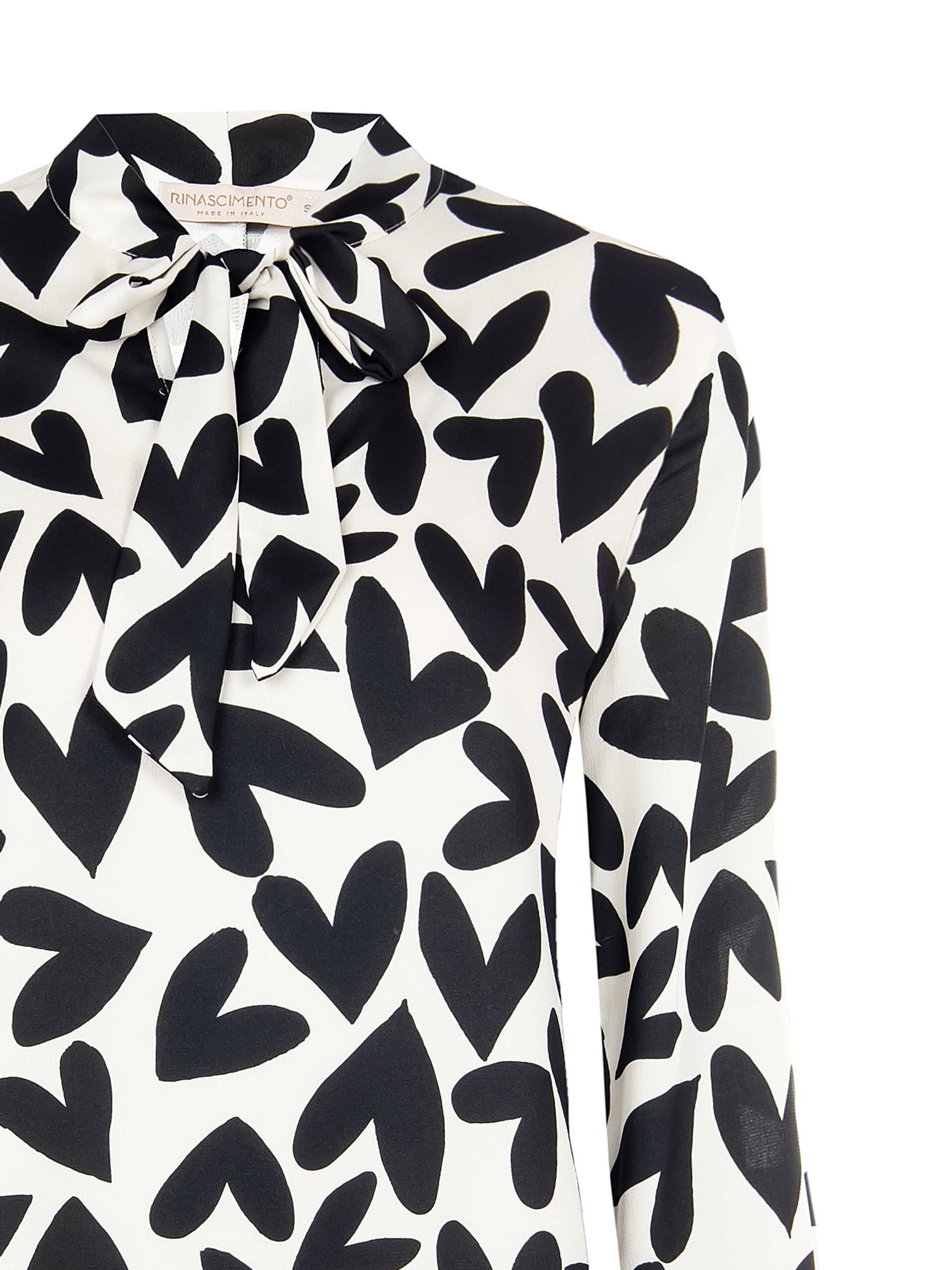 Camicia Ampia E Fluida Stampa Cuori Con Cravattino Rinascimento