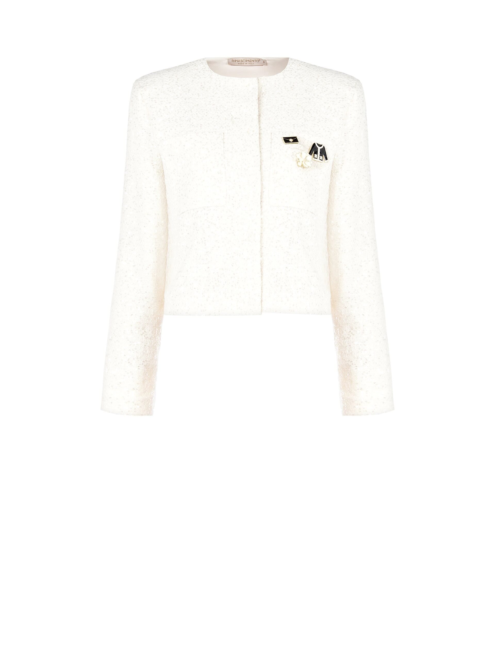 Giacca Corta In Tweed E Paillettes Con Spille E Spalline Rinascimento