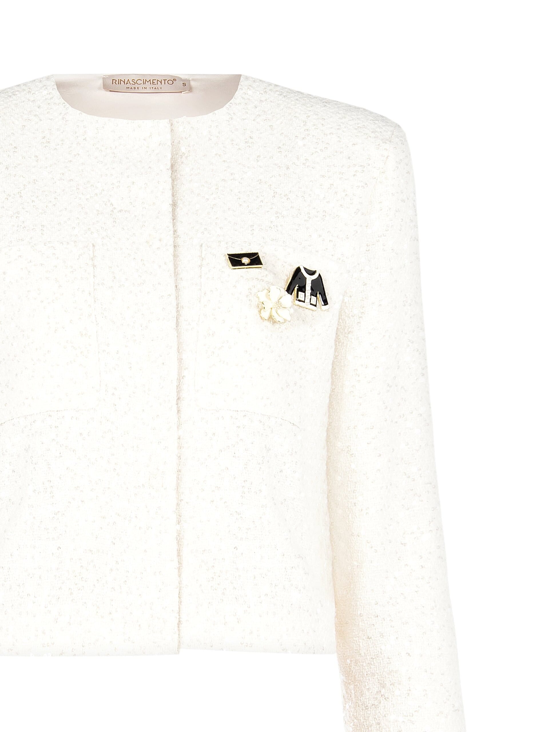 Giacca Corta In Tweed E Paillettes Con Spille E Spalline Rinascimento