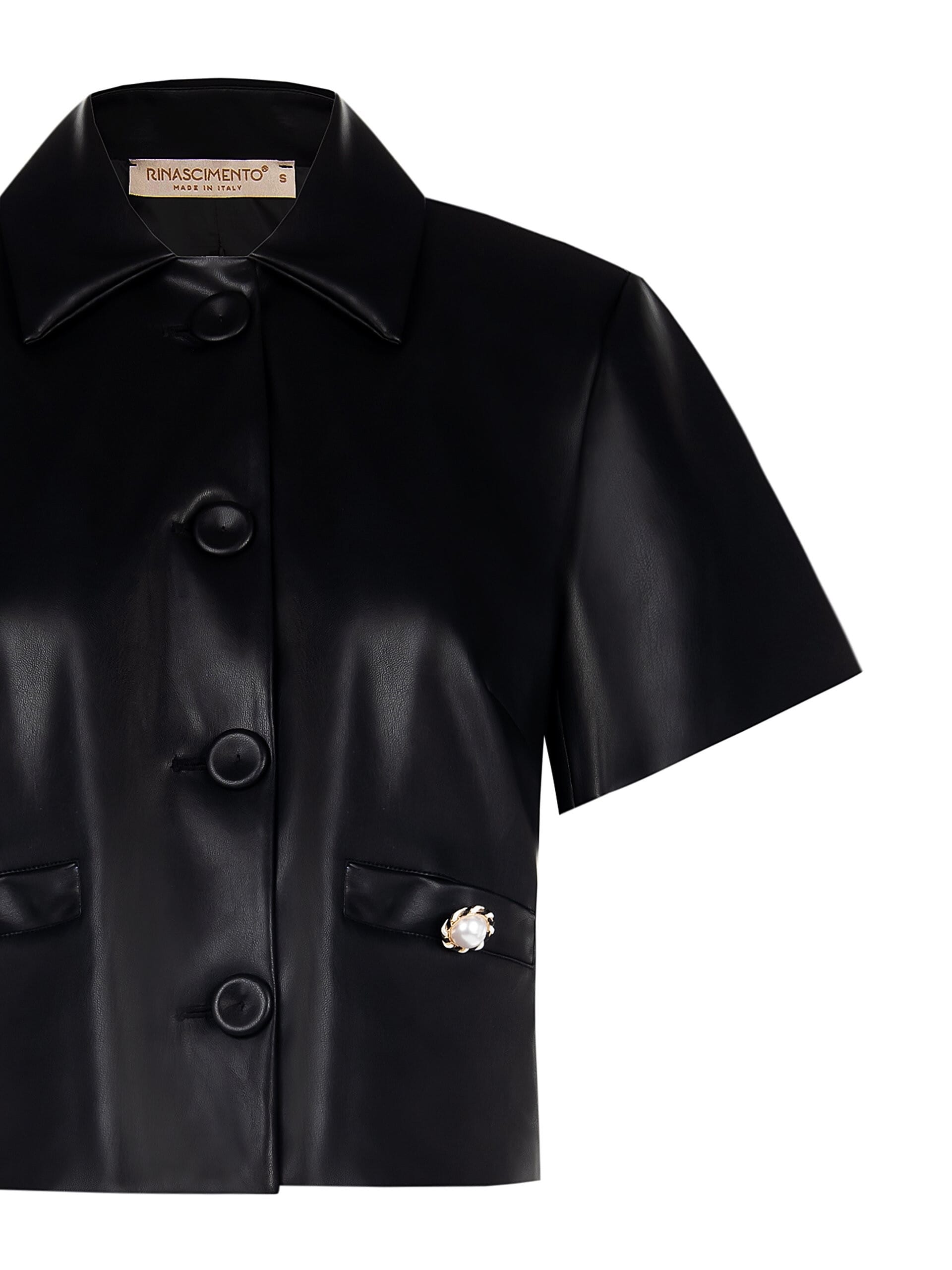 Veste à manches courtes en similicuir avec épaulettes et boutons en perles Rinascimento