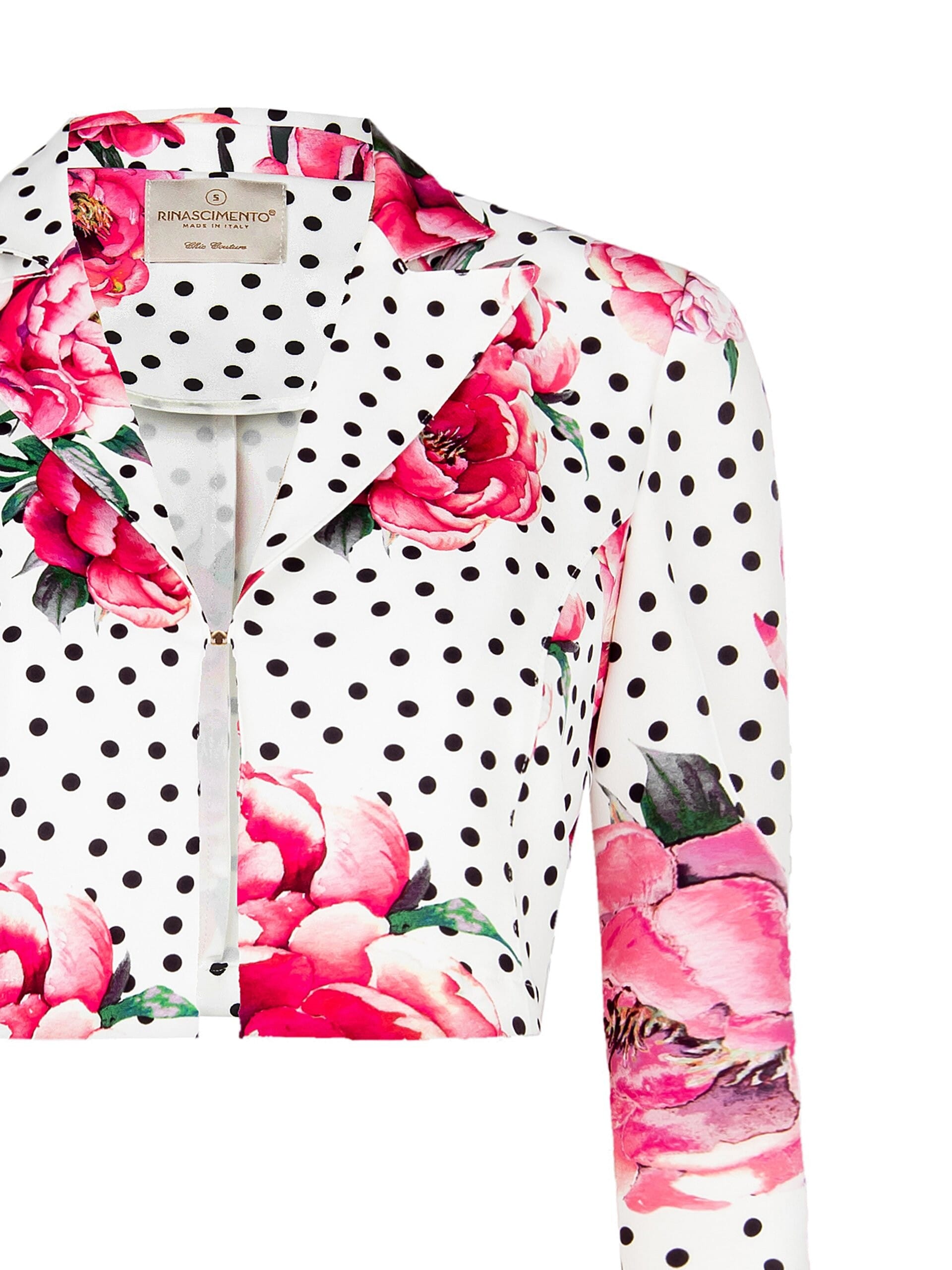 Giacca Crop Stampa Fiori E Pois In Tessuto Crepe Con Chiusura A Gancio E Spalline Rinascimento