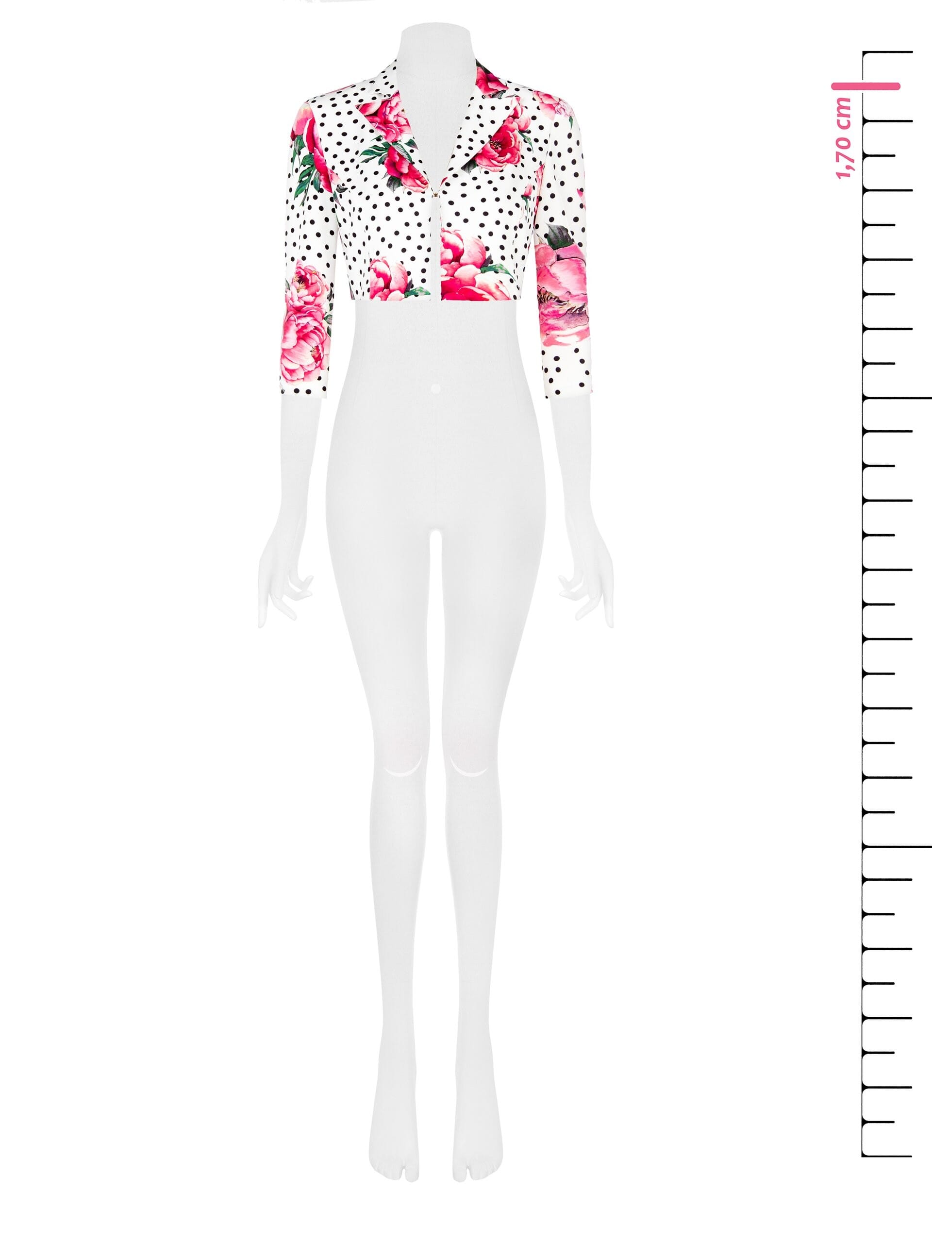 Giacca Crop Stampa Fiori E Pois In Tessuto Crepe Con Chiusura A Gancio E Spalline Rinascimento