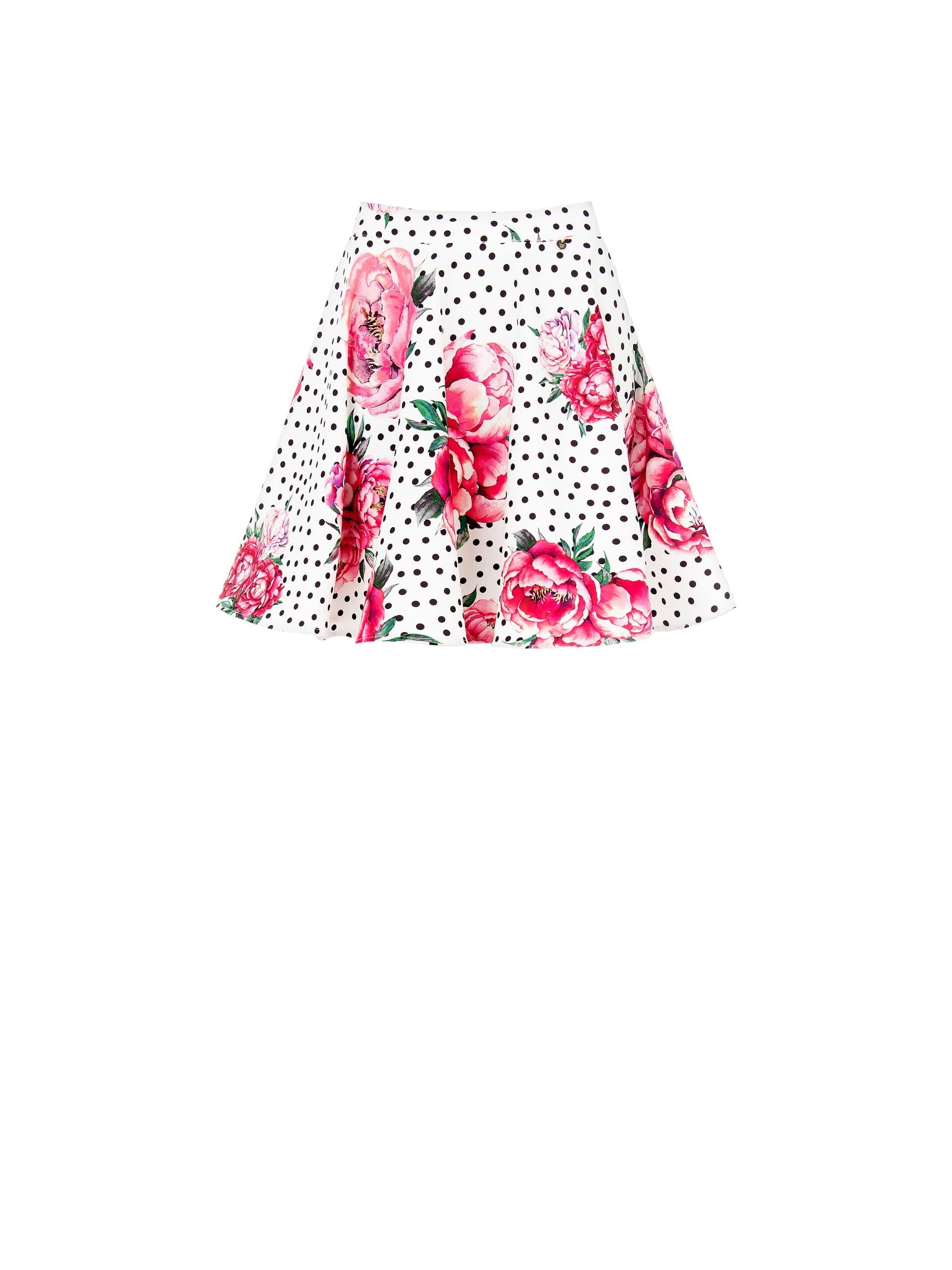 Flower and polka dot print miniskirt with elasticated waistband in