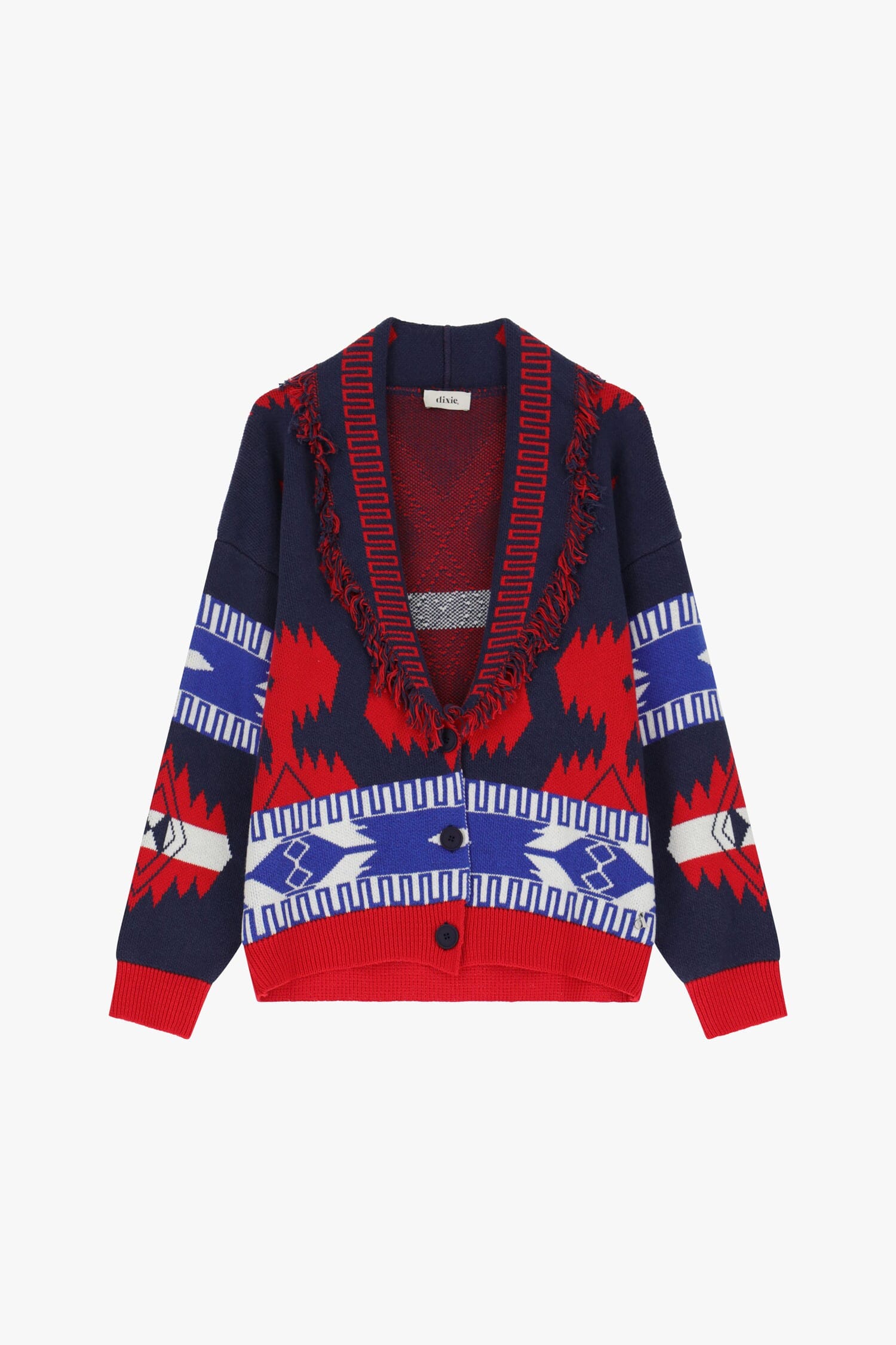 Dixie Embroidered Cardigan With Fringes And V-Neckline