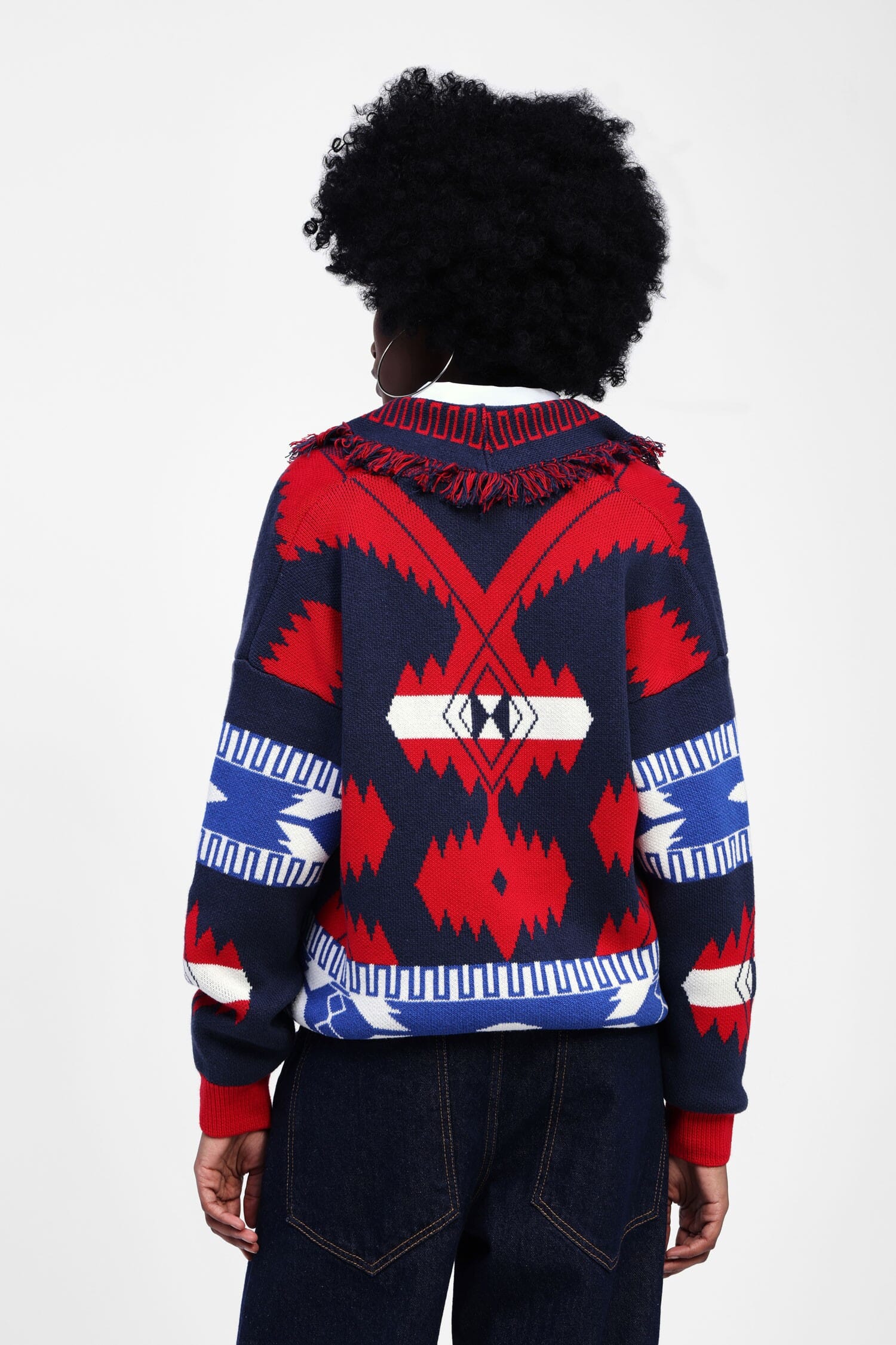 Dixie Embroidered Cardigan With Fringes And V-Neckline