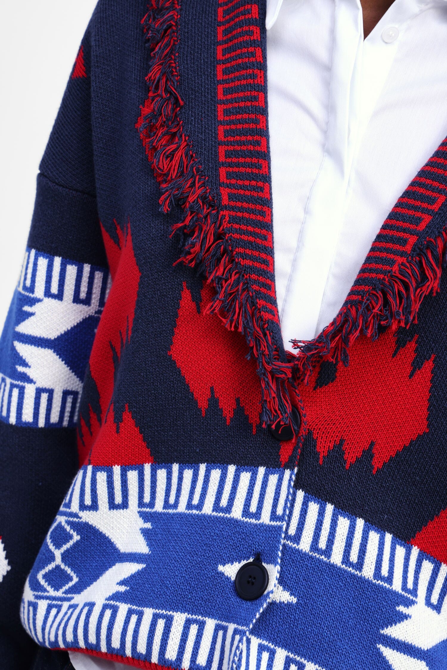 Dixie Embroidered Cardigan With Fringes And V-Neckline