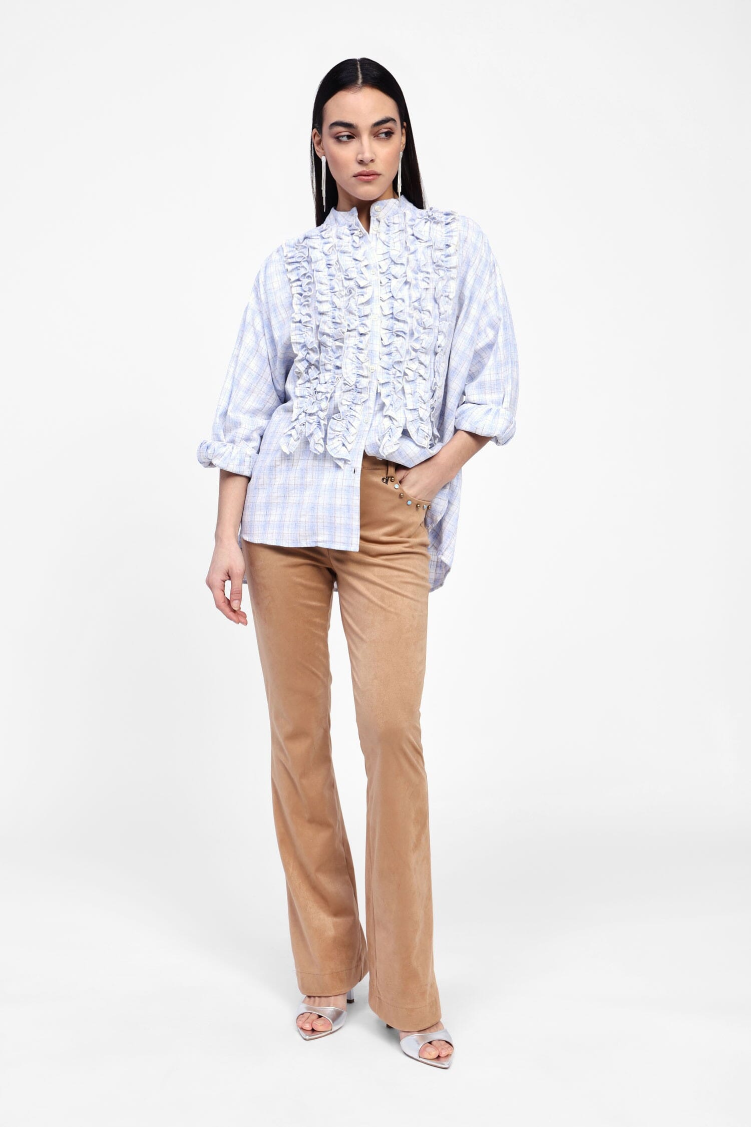 Dixie - Pantalon évasé à effet daim avec œillets