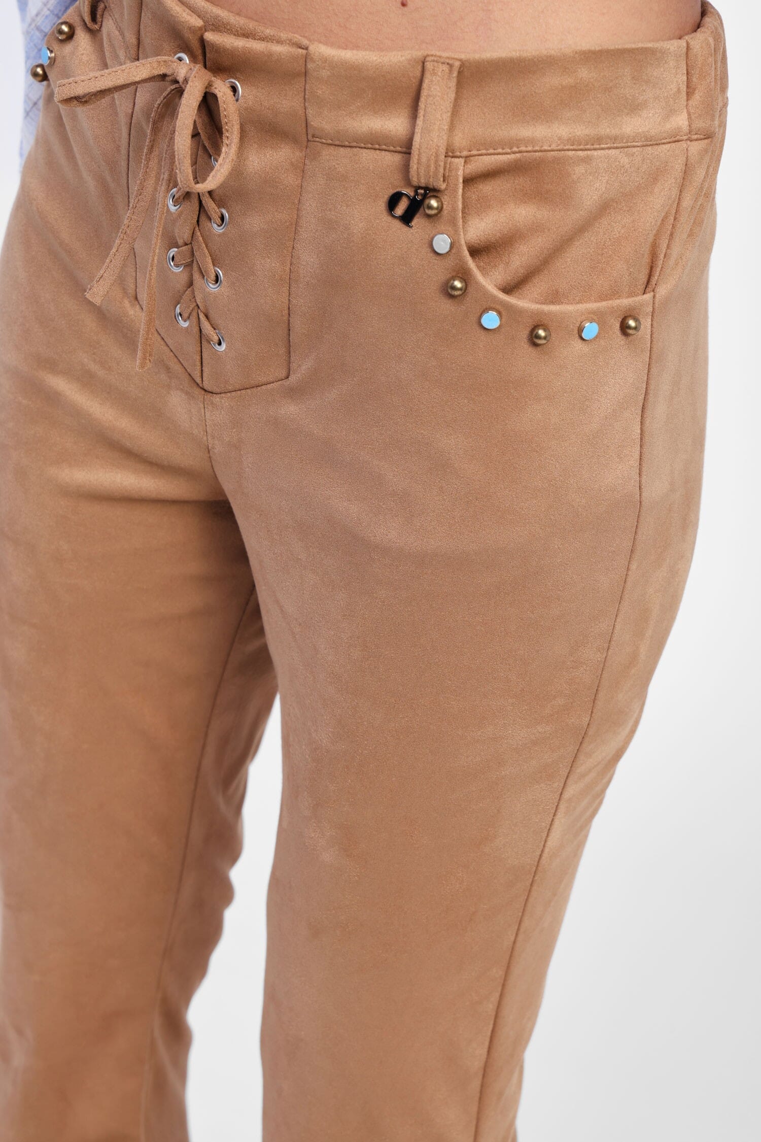 Dixie - Pantalon évasé à effet daim avec œillets