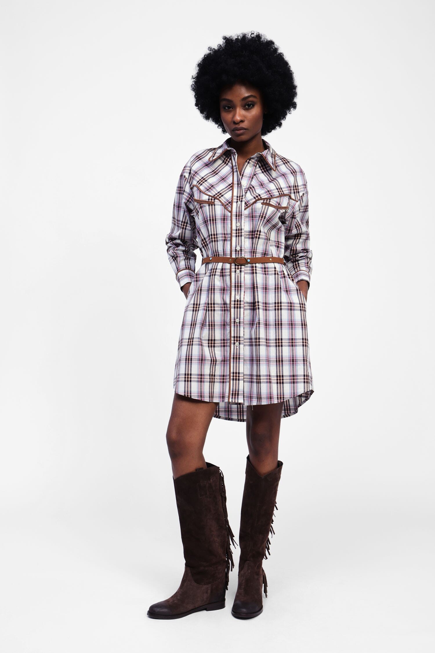 Vestito Chemisier A Quadri Con Cintura Dixie