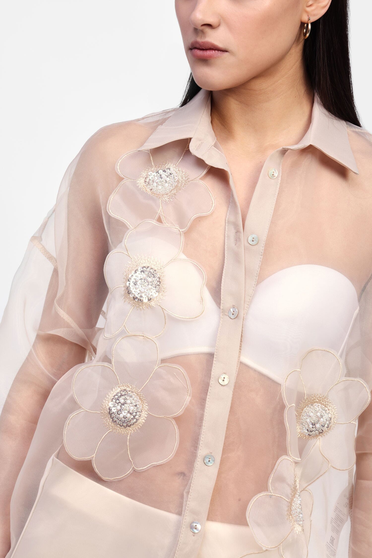 Transparent Shirt With Decorative Flowers Dixie