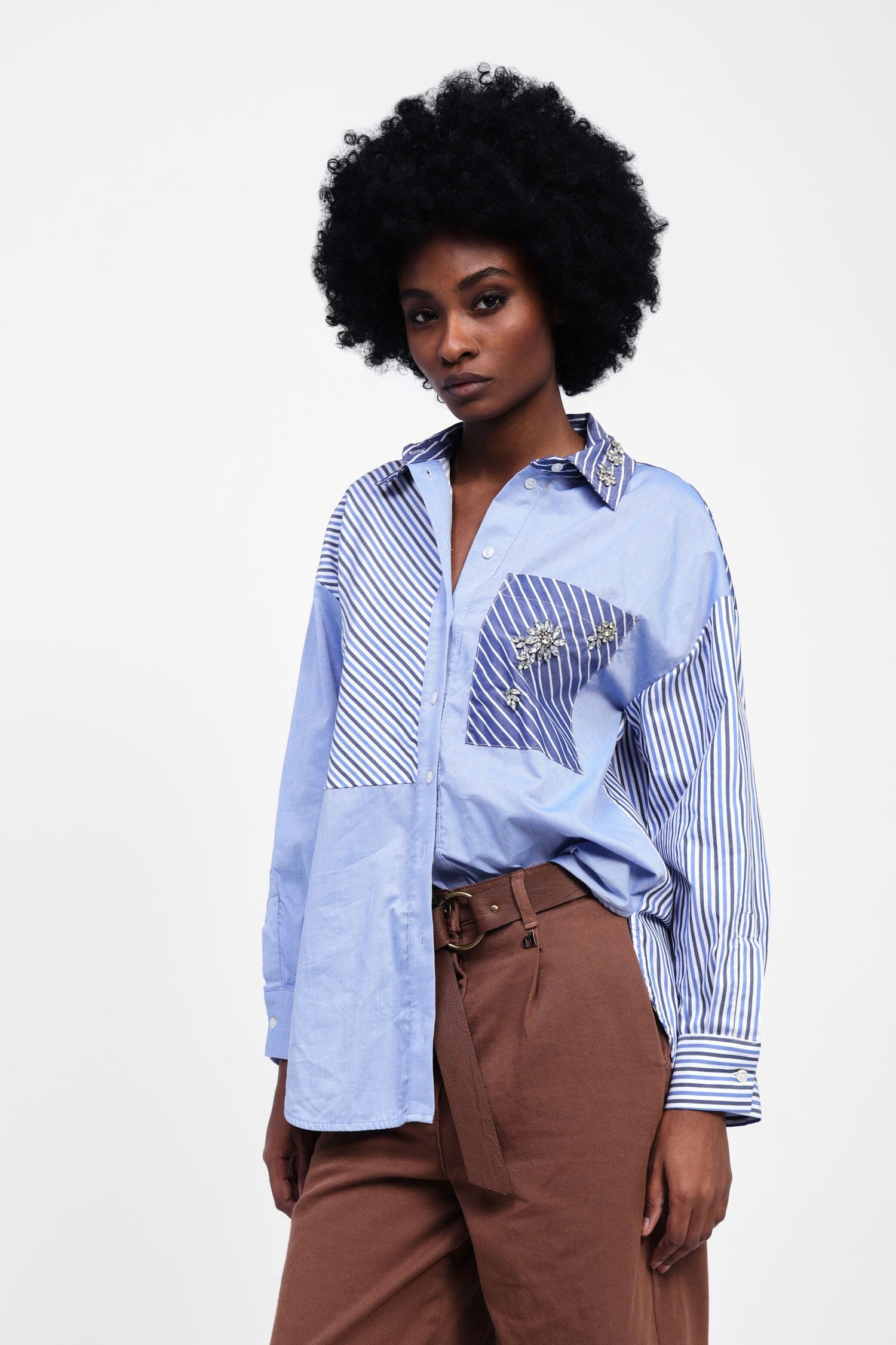 Camicia A Righe Patchwork Con Colletto Decorato Dixie