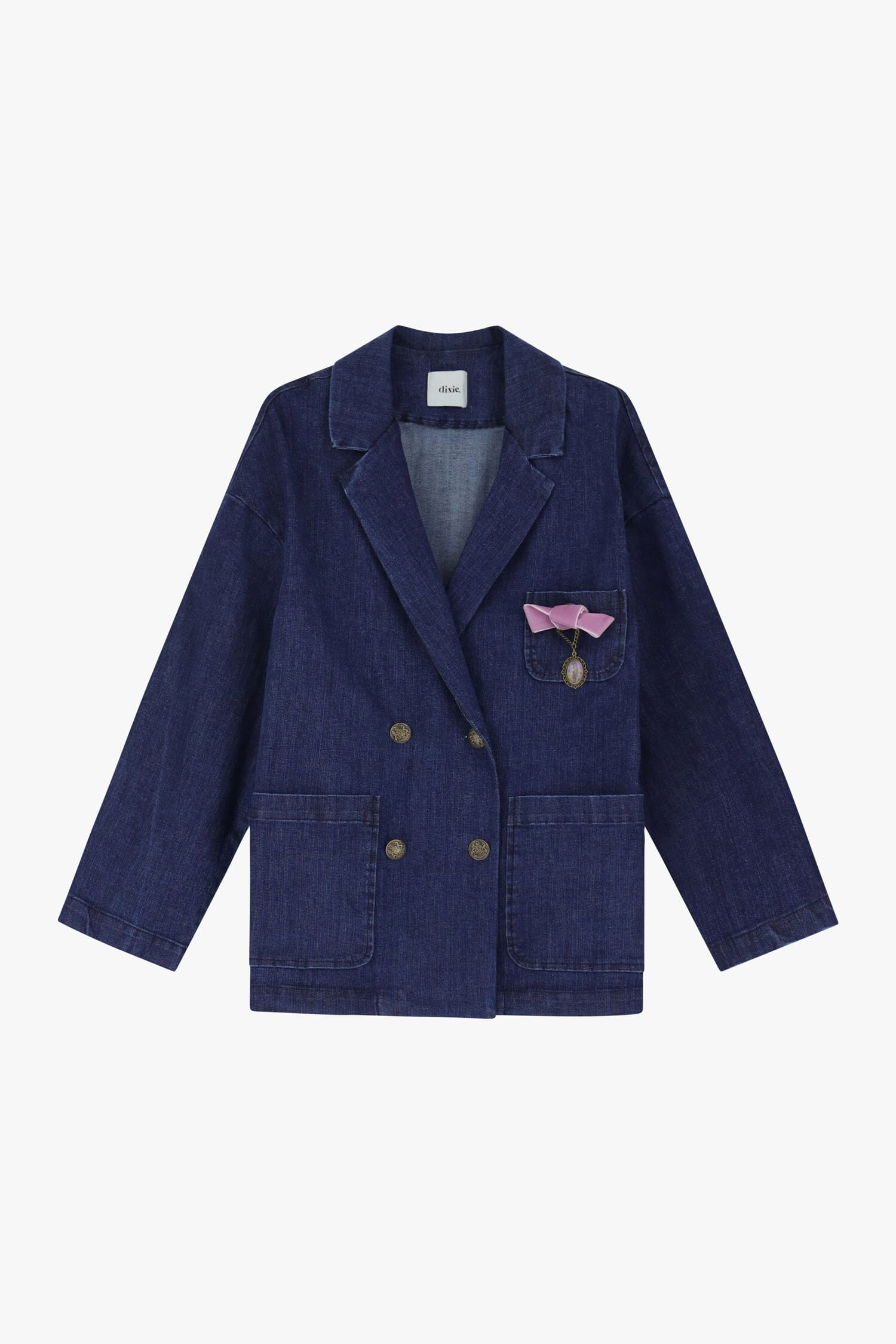 Blazer Doppio Petto Denim Con Tasca Decorata Dixie