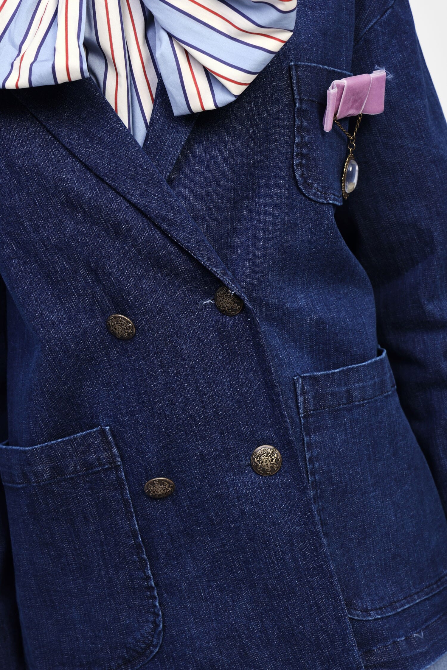 Blazer Doppio Petto Denim Con Tasca Decorata Dixie