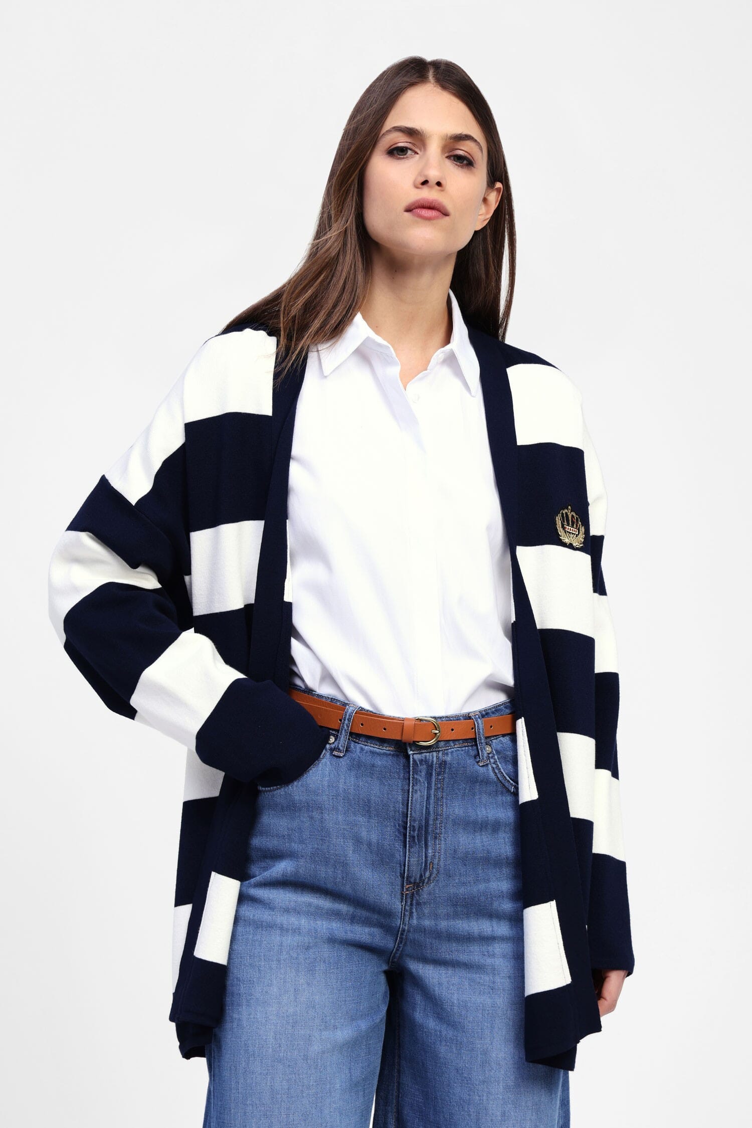 Open Striped Cardigan with Dixie Patch