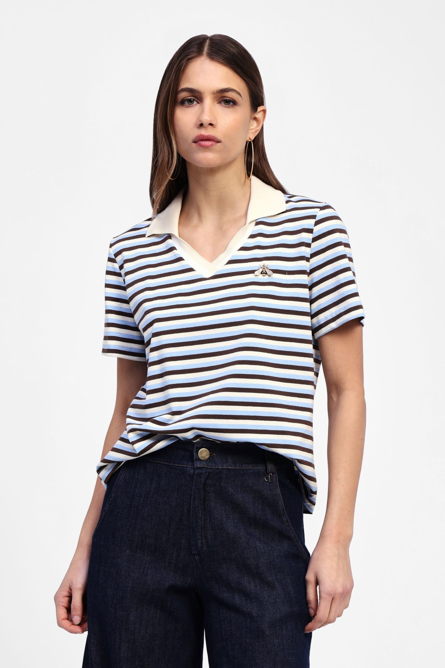 Maglietta Righe Con Colletto V Dixie
