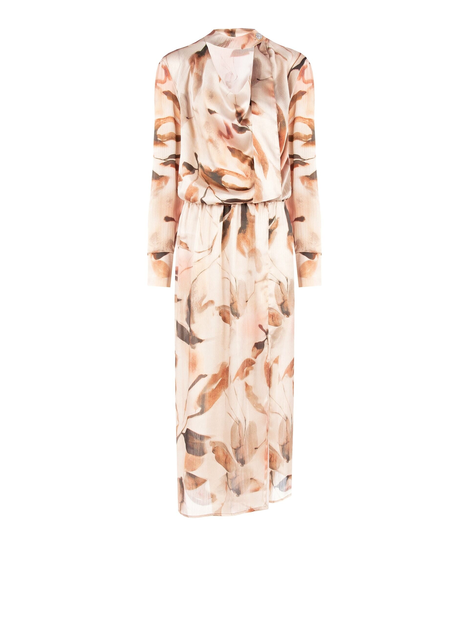 Abito Lungo Asimmetrico In Raso Increspato Con Bottone Gioiello Rinascimento