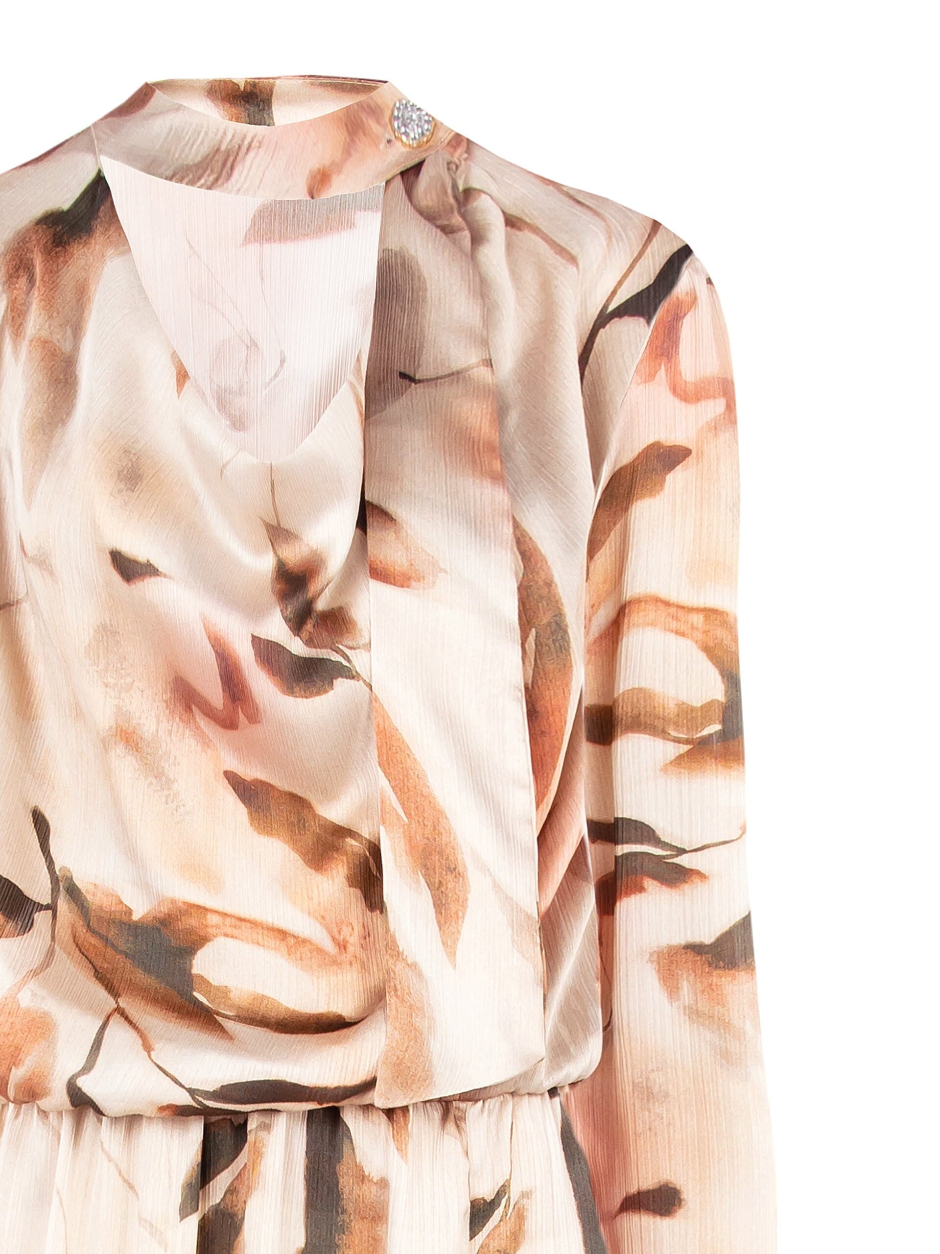 Abito Lungo Asimmetrico In Raso Increspato Con Bottone Gioiello Rinascimento