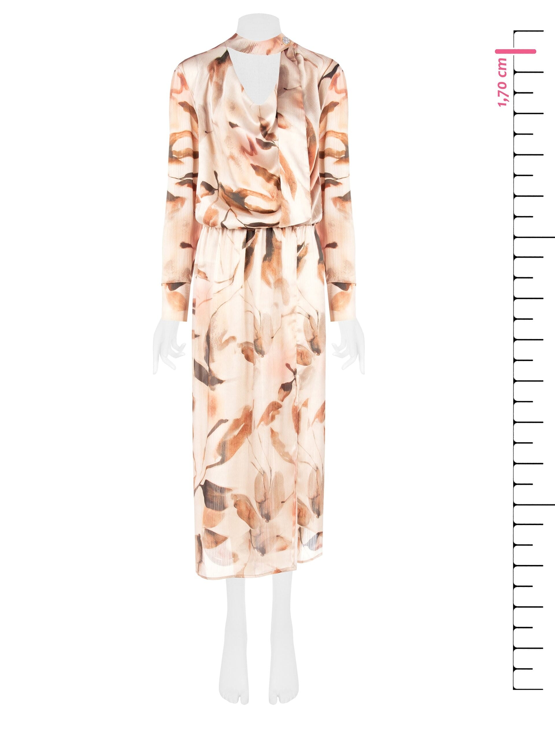 Abito Lungo Asimmetrico In Raso Increspato Con Bottone Gioiello Rinascimento