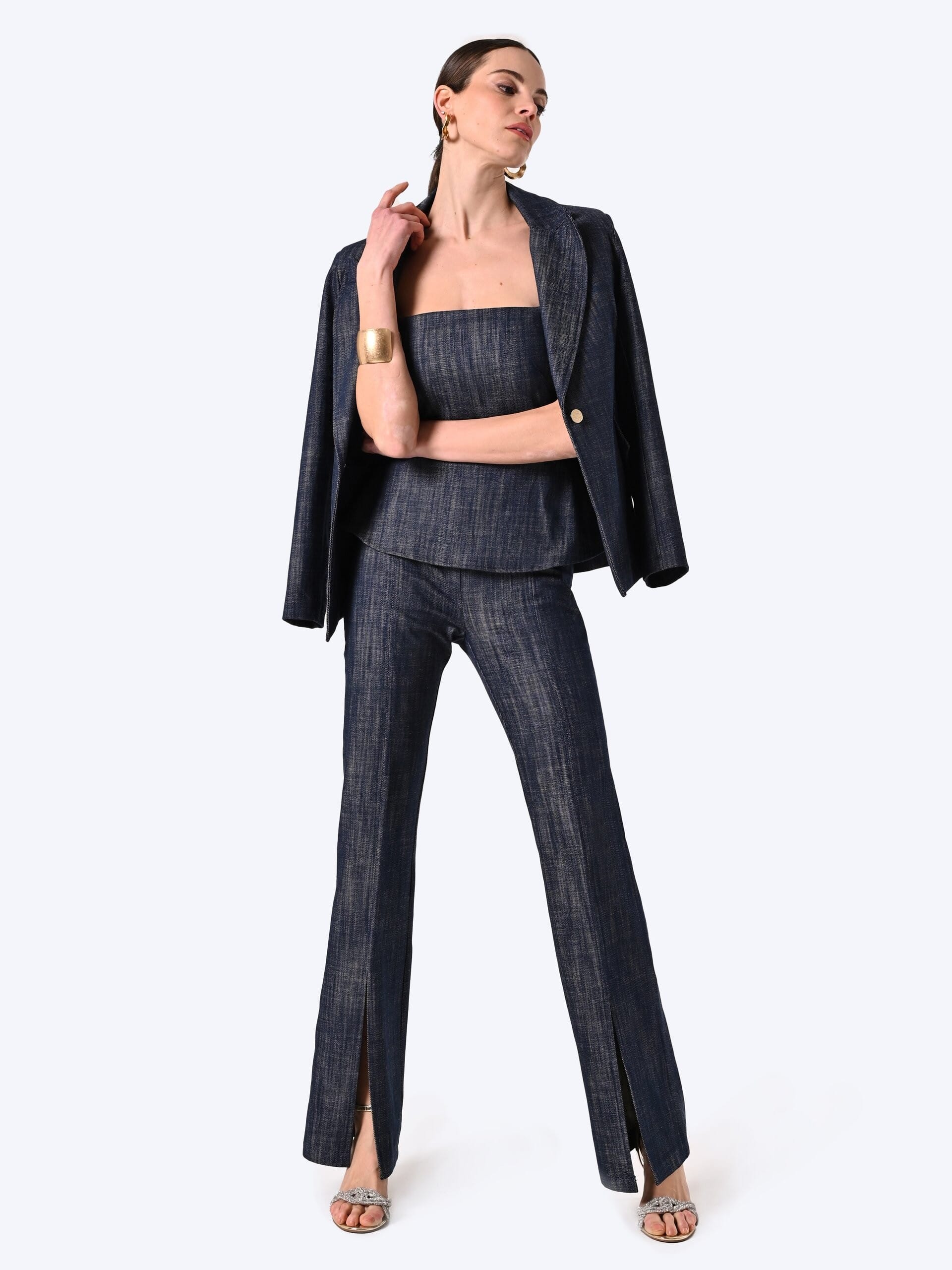 Denim Slit Flared Trousers Rinascimento