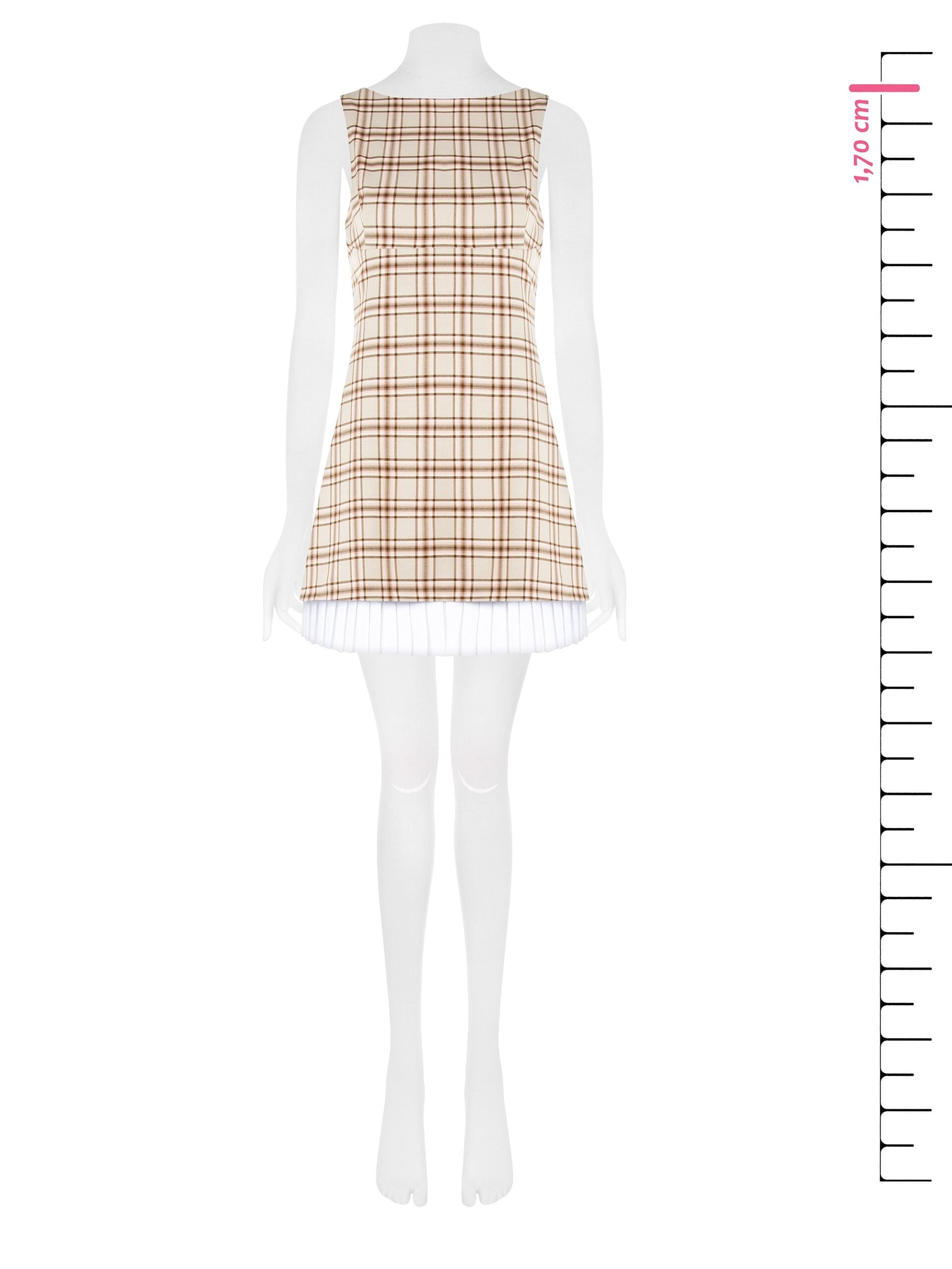 Abito Corto A Ruota In Poliviscosa A Quadri Con Dettaglio Plissé Rinascimento