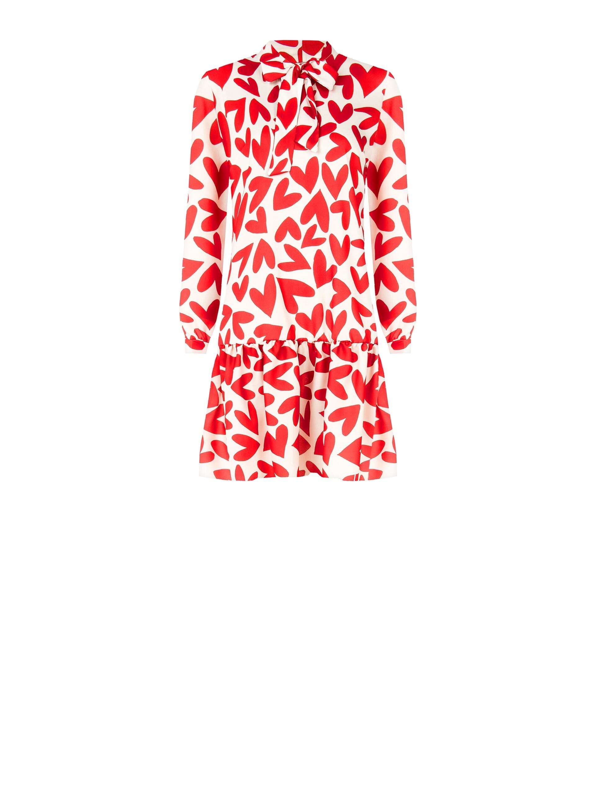 Abito Corto Ampio Stampa Cuori Con Balza E Cravattino Rinascimento