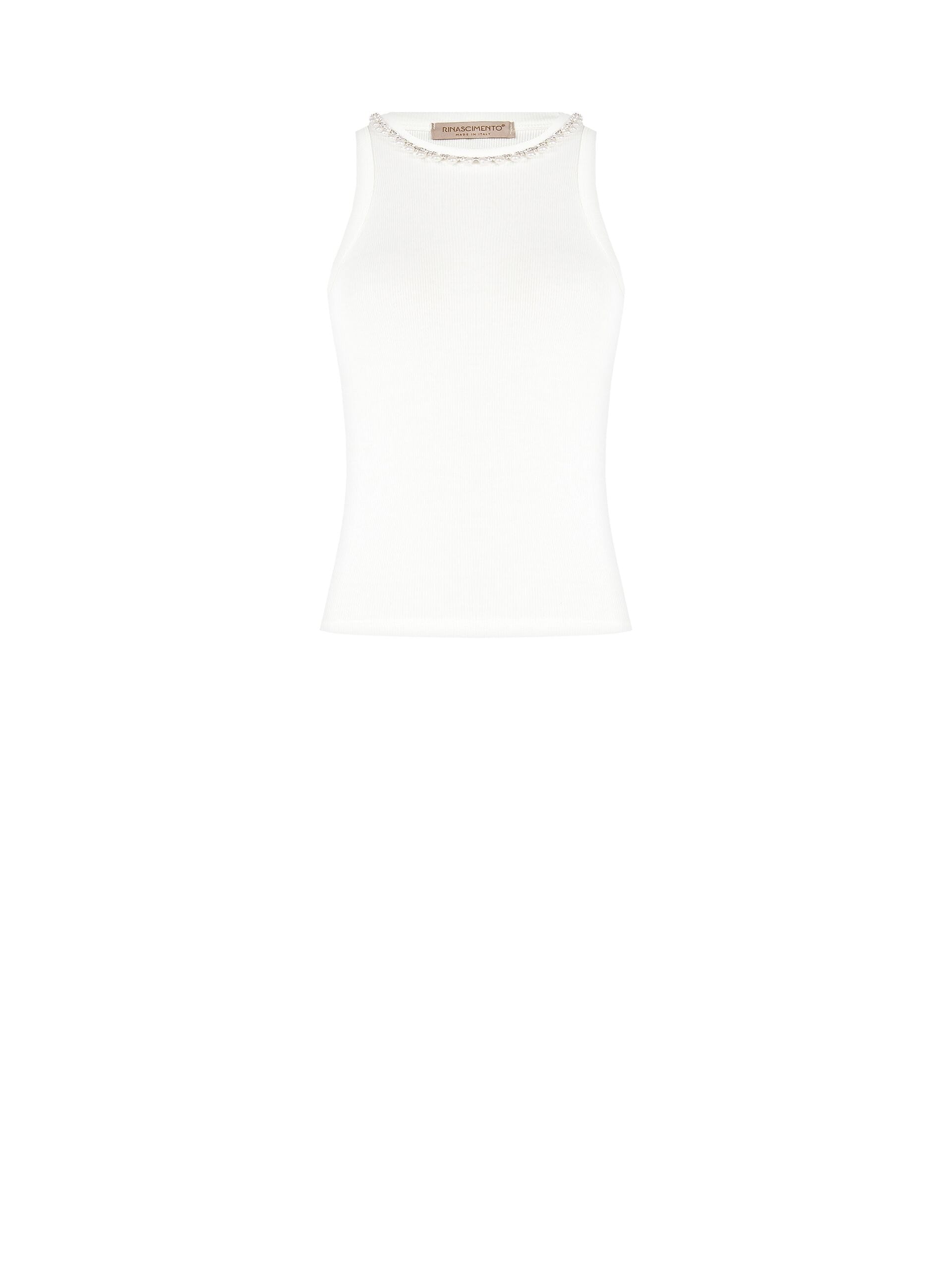 Top Aderente A Coste In Misto Cotone Con Strass E Perle Rinascimento