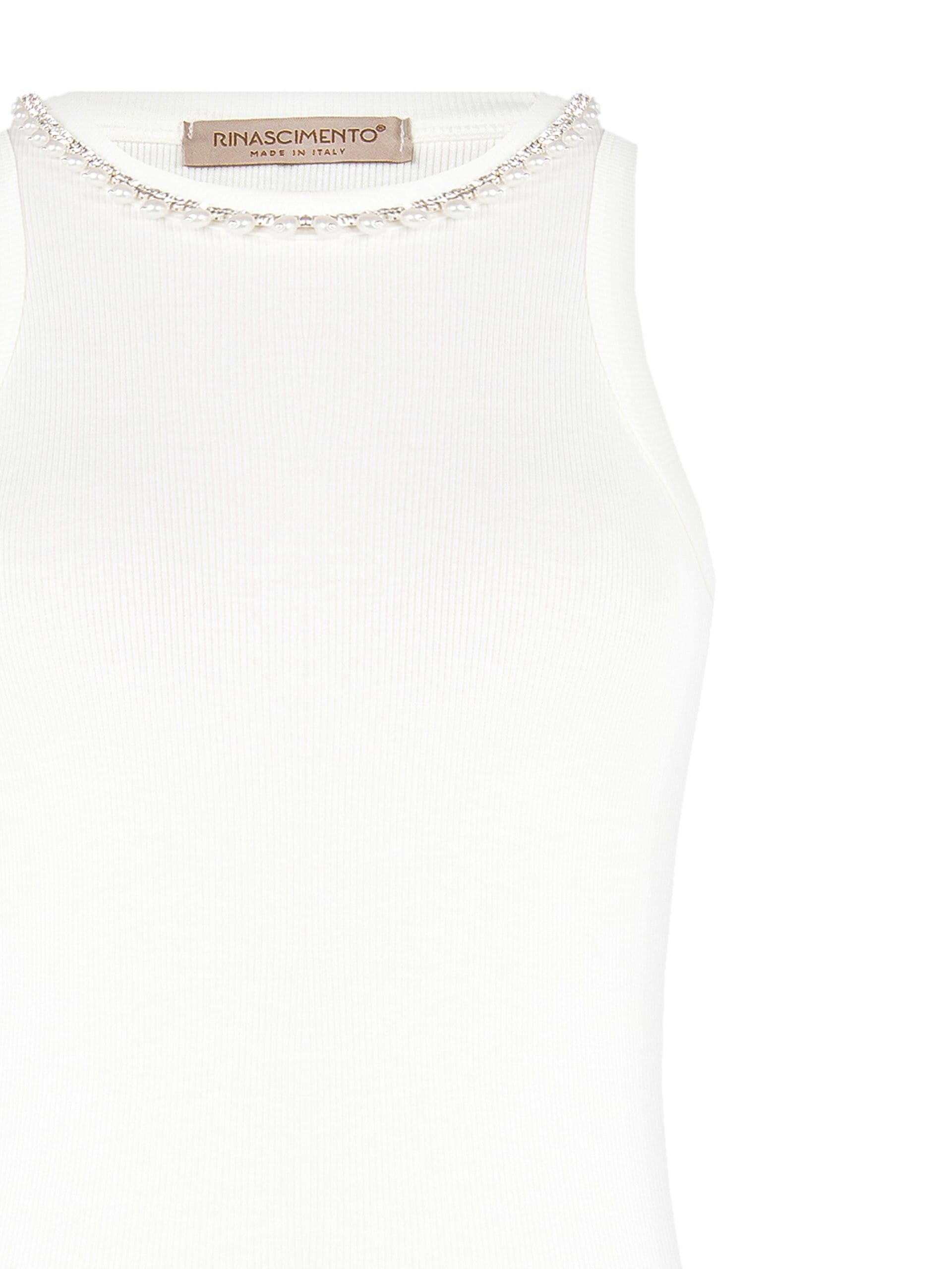 Top Aderente A Coste In Misto Cotone Con Strass E Perle Rinascimento