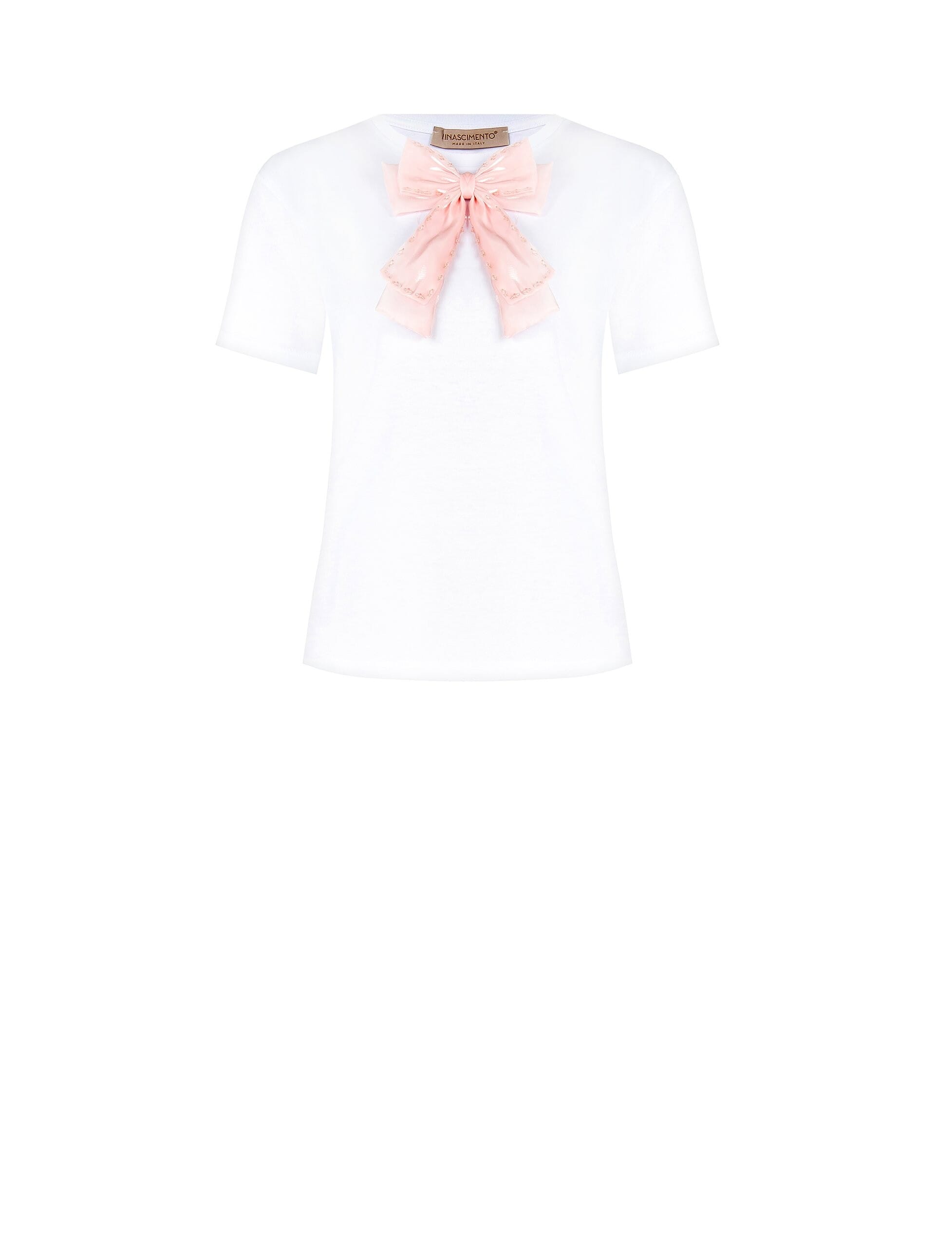 T-Shirt Regular In Cotone Con Spilla Fiocco In Chiffon Rinascimento
