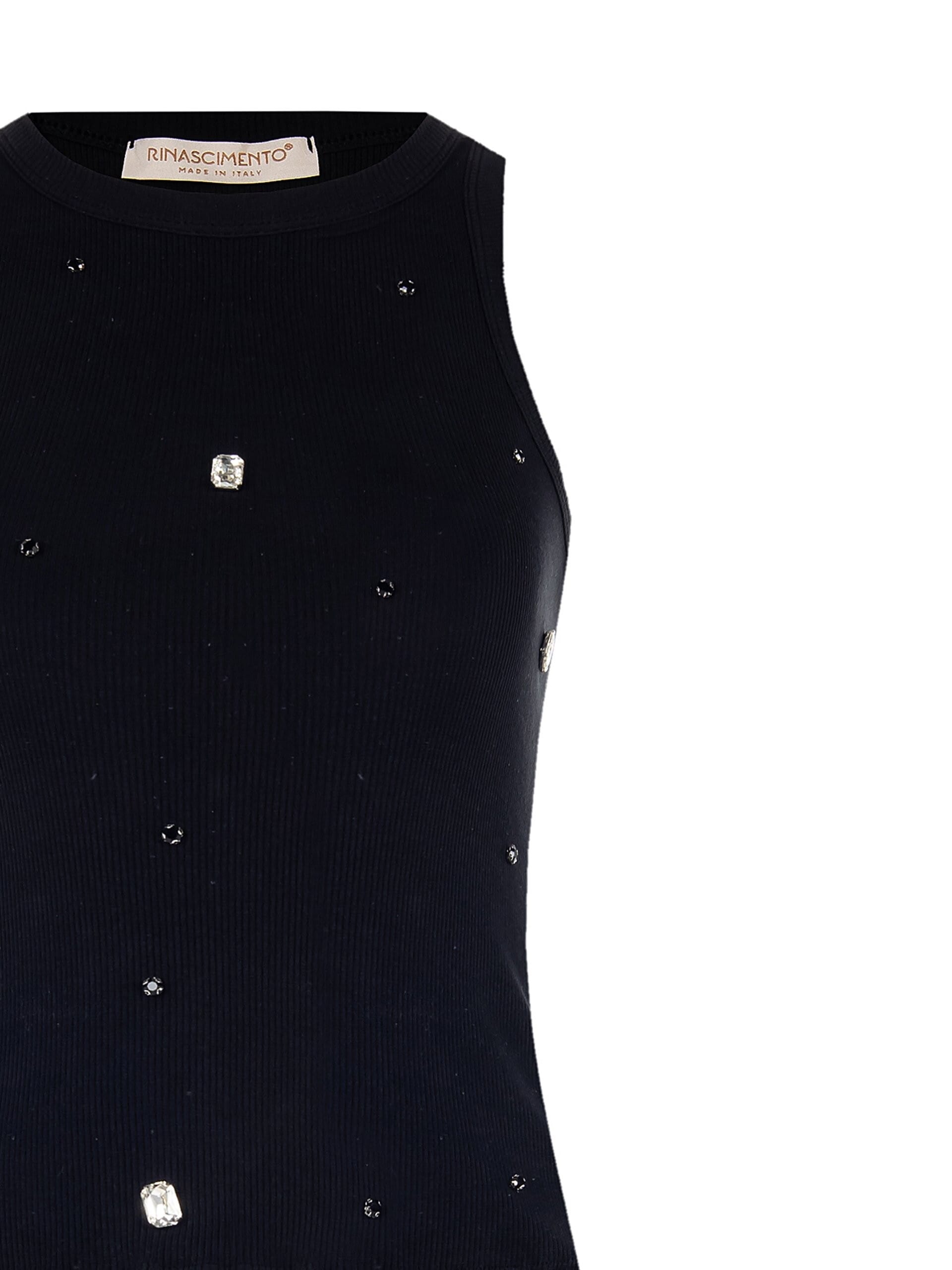 Top Aderente A Coste In Misto Cotone Con Cristalli Cabochon Rinascimento