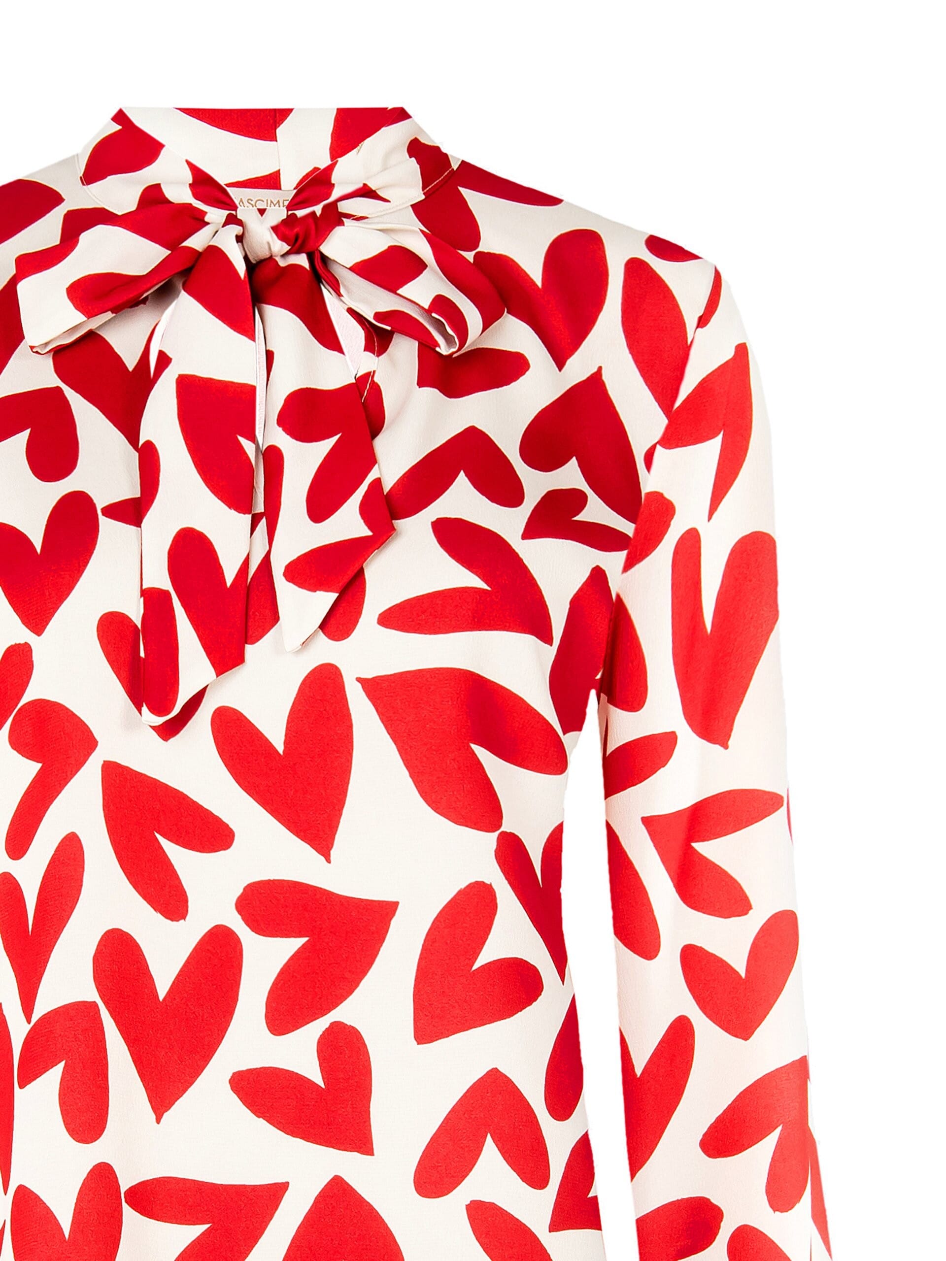 Camicia Ampia E Fluida Stampa Cuori Con Cravattino Rinascimento