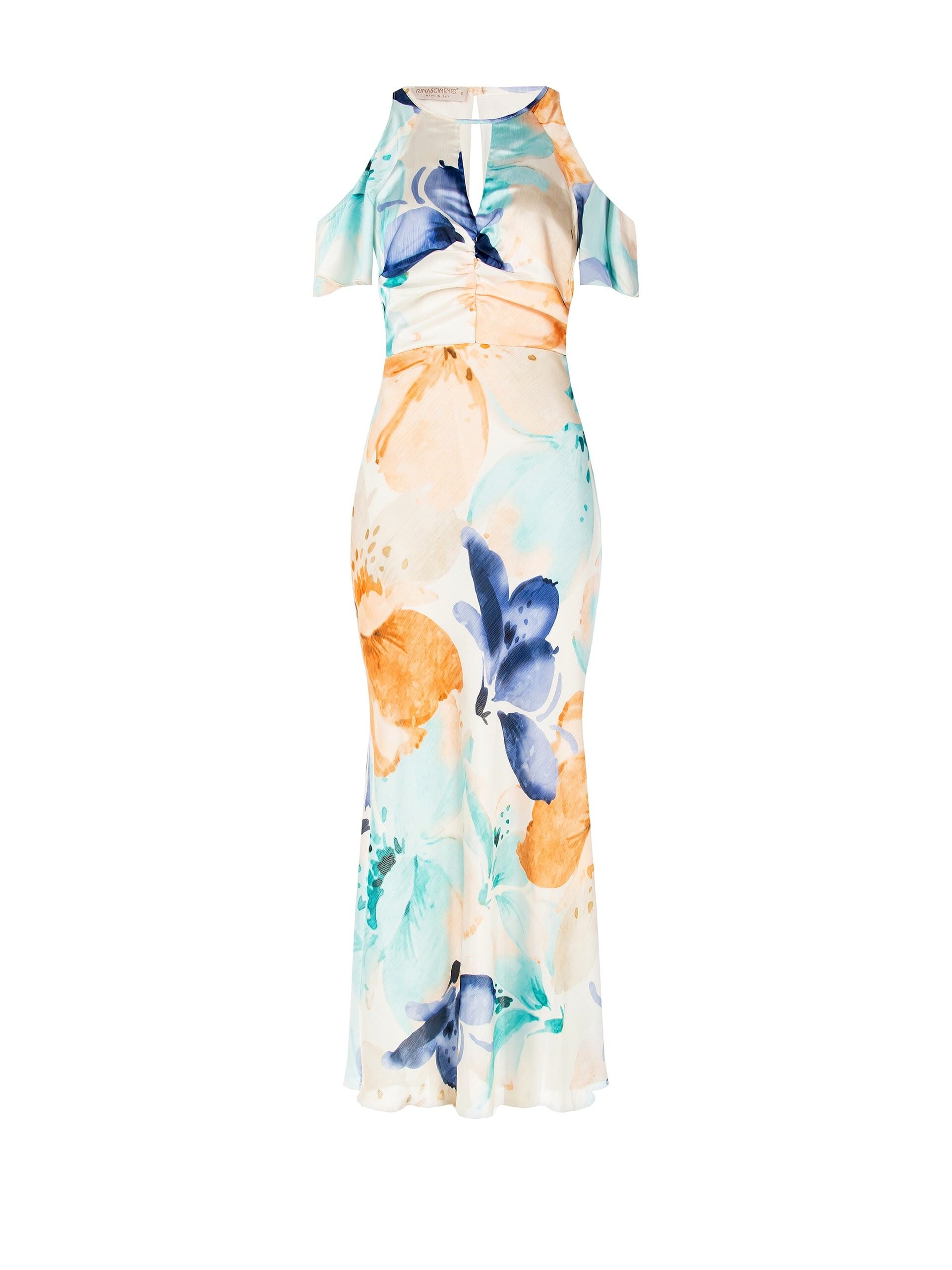 Abito Lungo A Tubino In Raso A Pieghe Mini Con Scollo A V Rinascimento