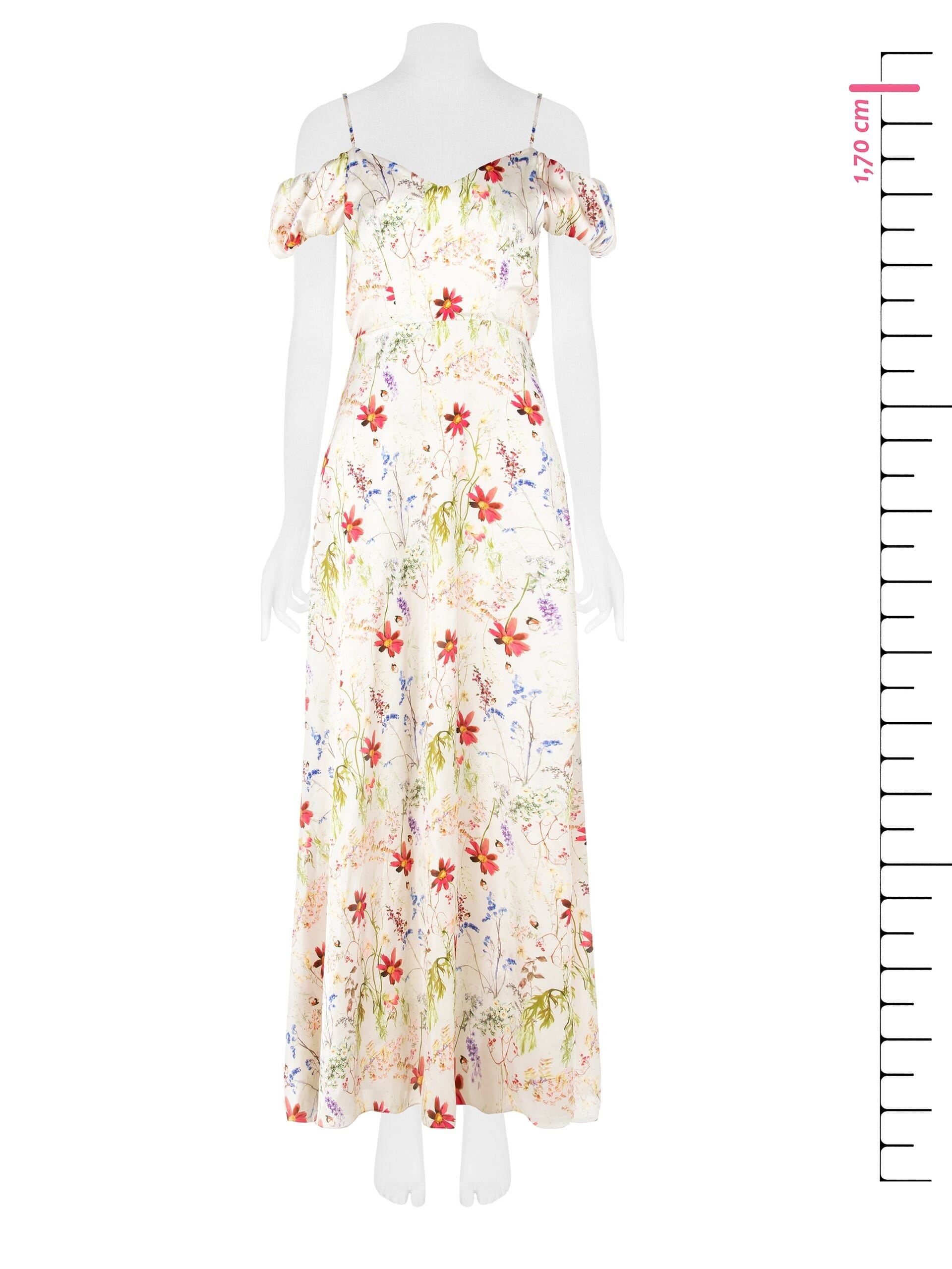 Abito Maxi In Raso Stampa Botanical Con Doppio Scollo A Cuore Rinascimento